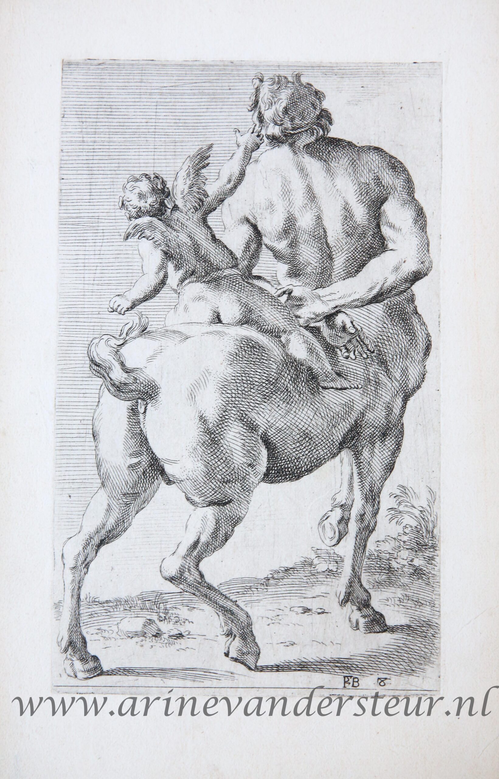 [Two antique mythology prints, etchings] A Centaur with Cupid, two plates ['Segmenta nobilium signorum et statuarum.', published 1638]
