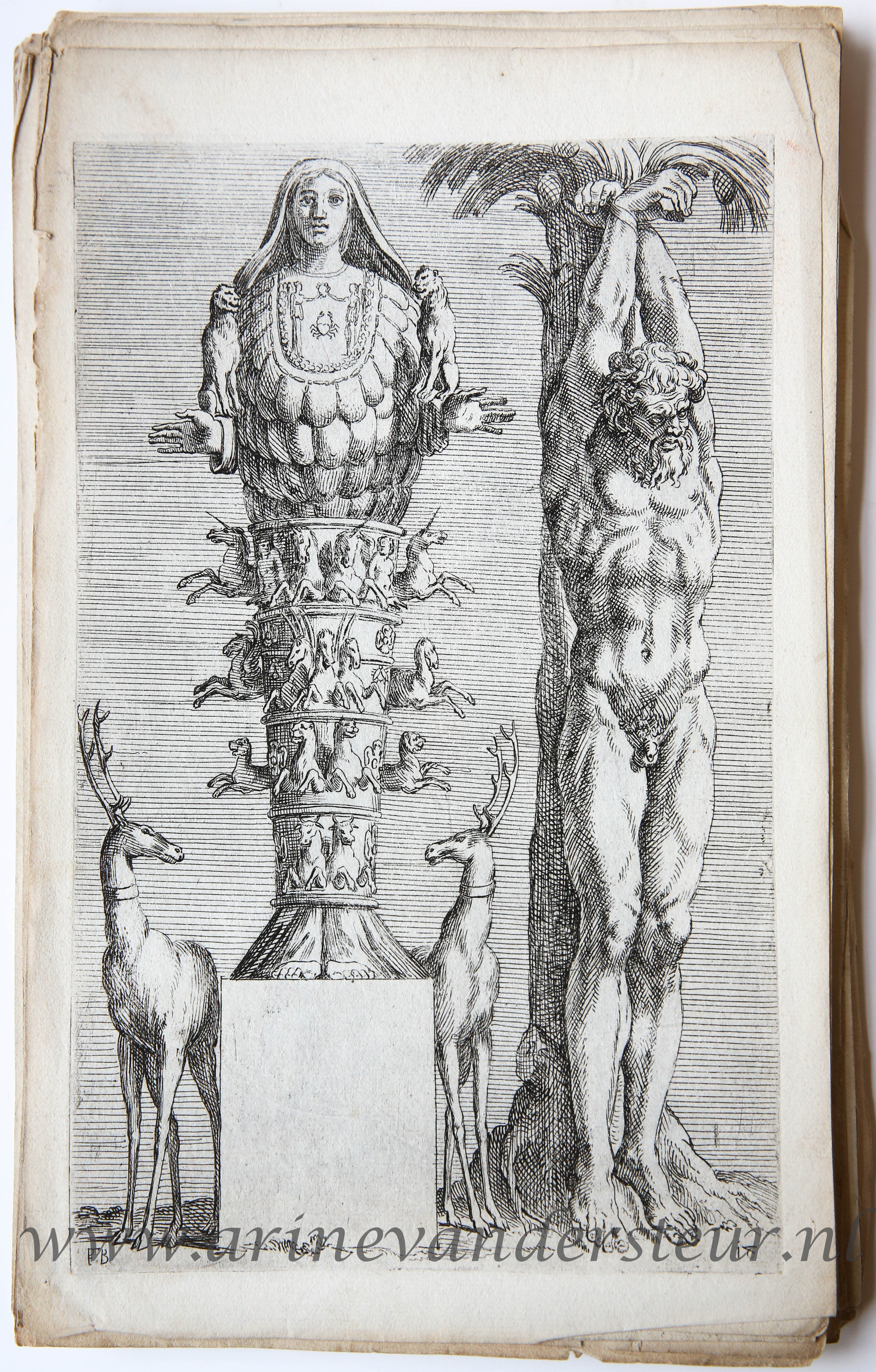 [Antique etching/ets] Artemis Ephesia and Marsyas ['Segmenta nobilium signorum et statuarum.', 1638]/Artemis, Ephesia en de satyr Marsyas.