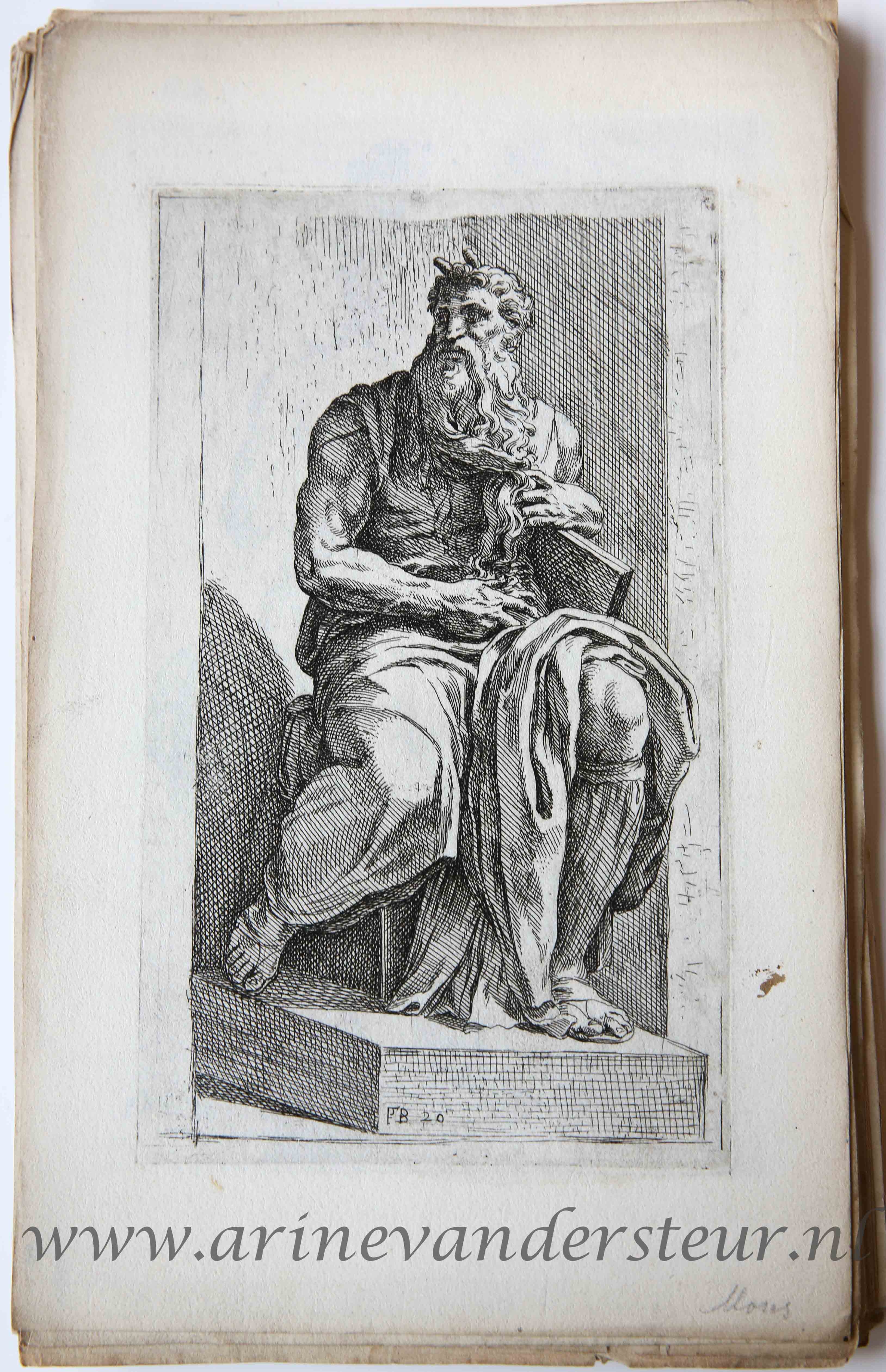 [Original etching/originele ets] Michelangelo's Moses ['Segmenta nobilium signorum et statuarum.', 1638]/De mozes van Michelangelo in de Sint Pieter in Vincoli in Rome.