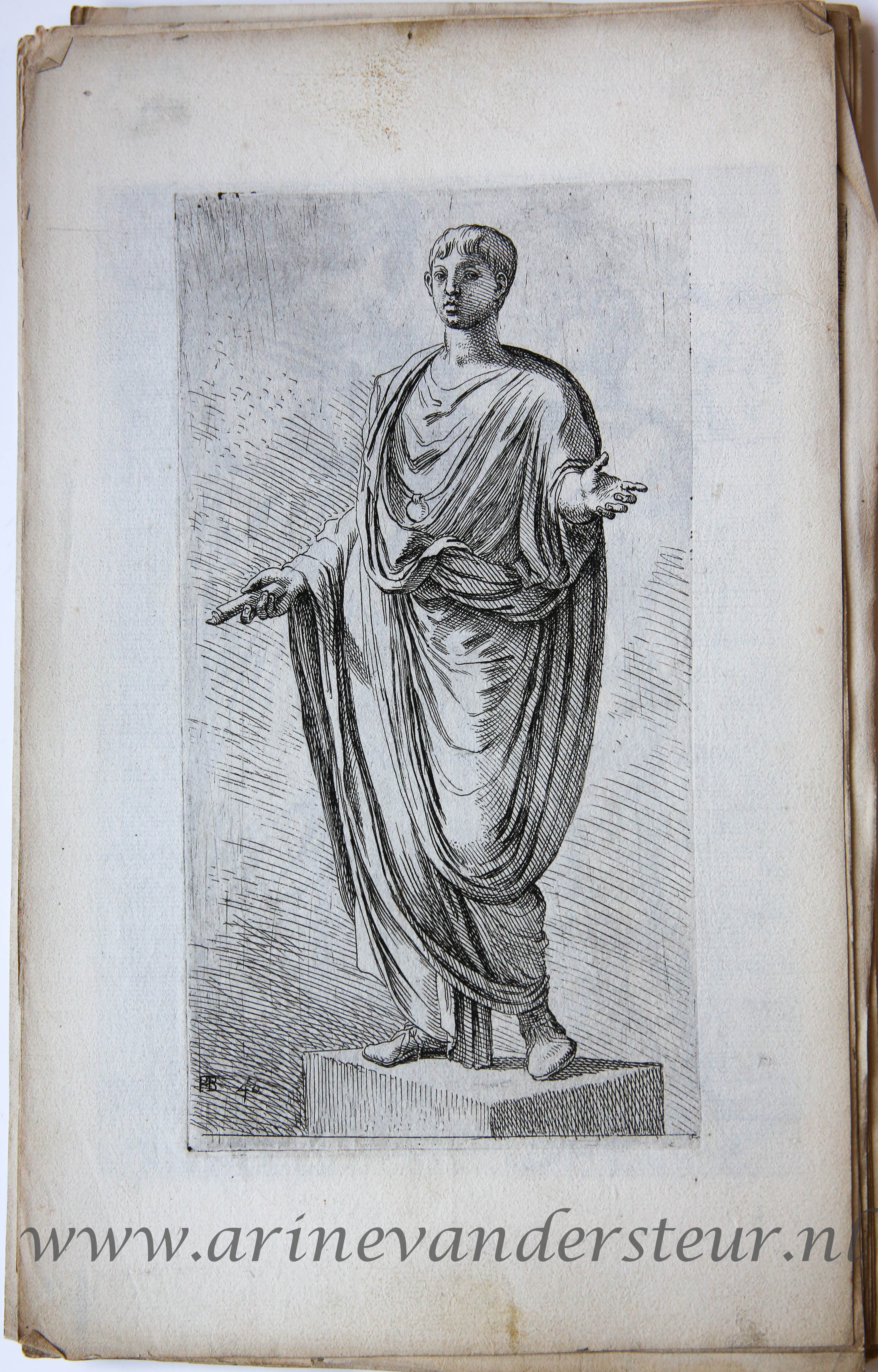 [Antique print, etching/ets, Rome] Boy in a toga /Jongen in toga ['Segmenta nobilium signorum et statuarum.'], published 1638.