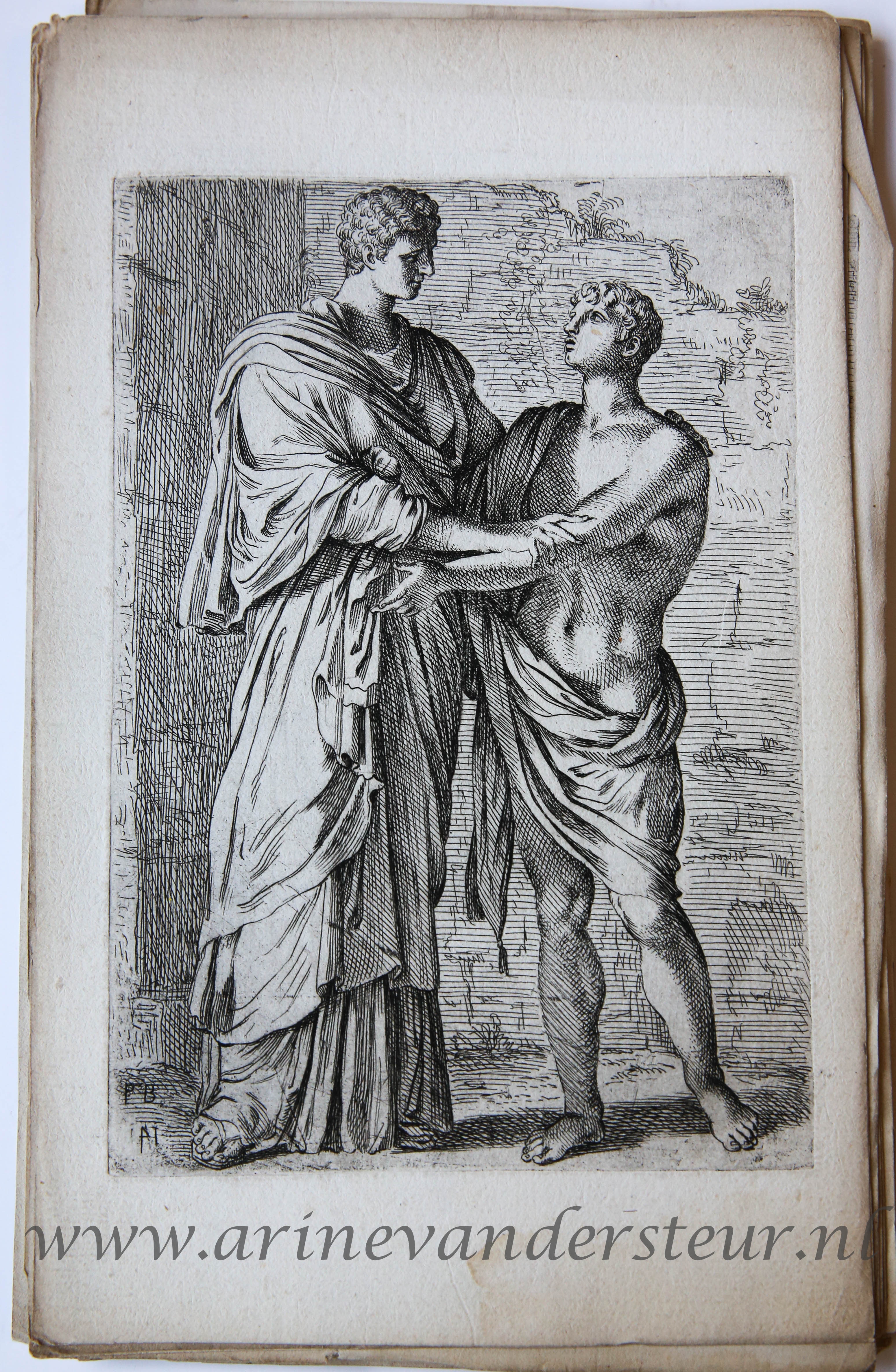 [Antique print, etching/ets, Rome] Orestes and Electra; Papirius and his mother ['Segmenta nobilium signorum et statuarum.', published 1638.
