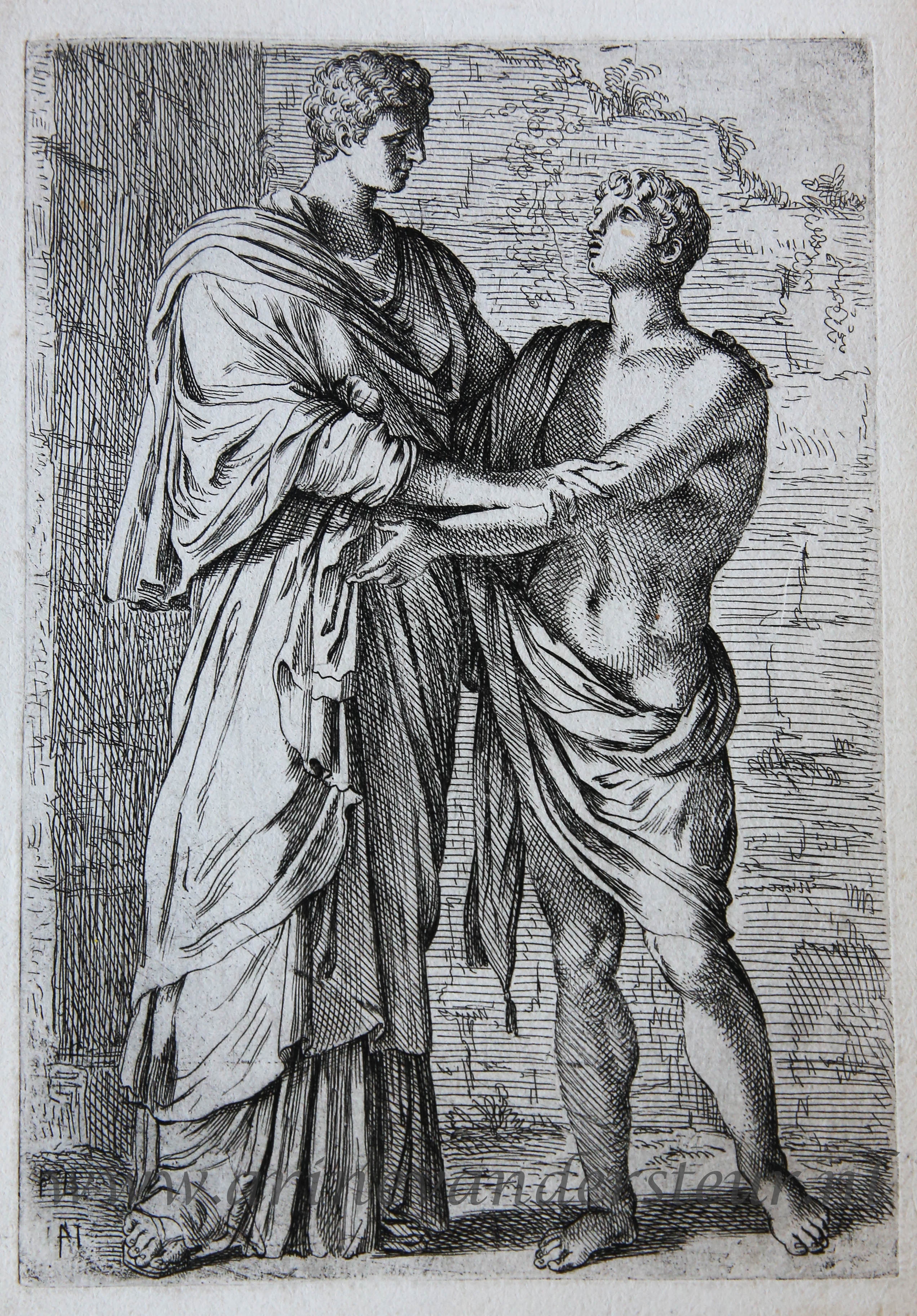 [Antique print, etching/ets, Rome] Orestes and Electra; Papirius and his mother ['Segmenta nobilium signorum et statuarum.', published 1638.