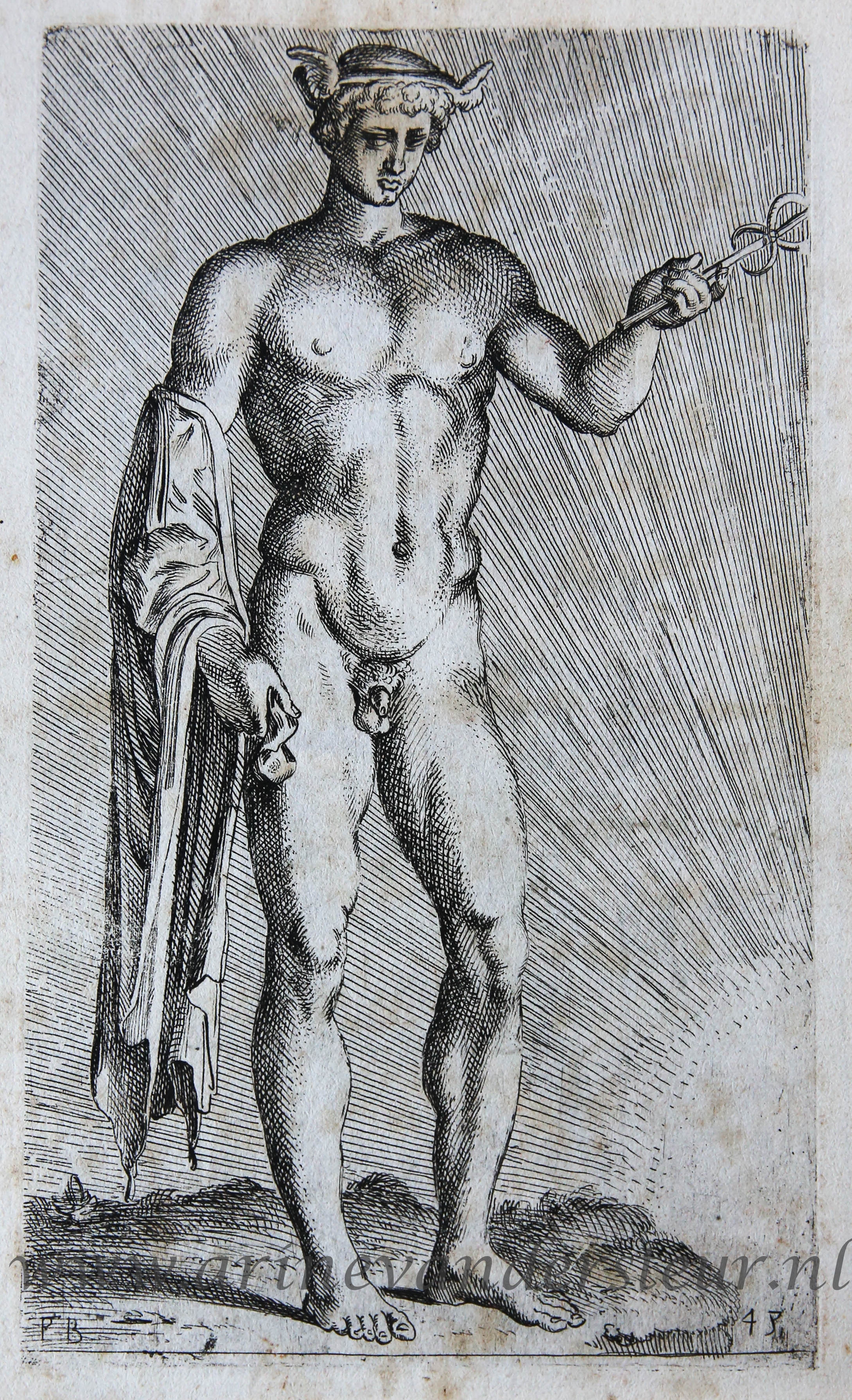 [Antique print, etching/ets, Rome] Mercury, standing and naked /Mercurius naakt en staand ['Segmenta nobilium signorum et statuarum.'], published 1638.
