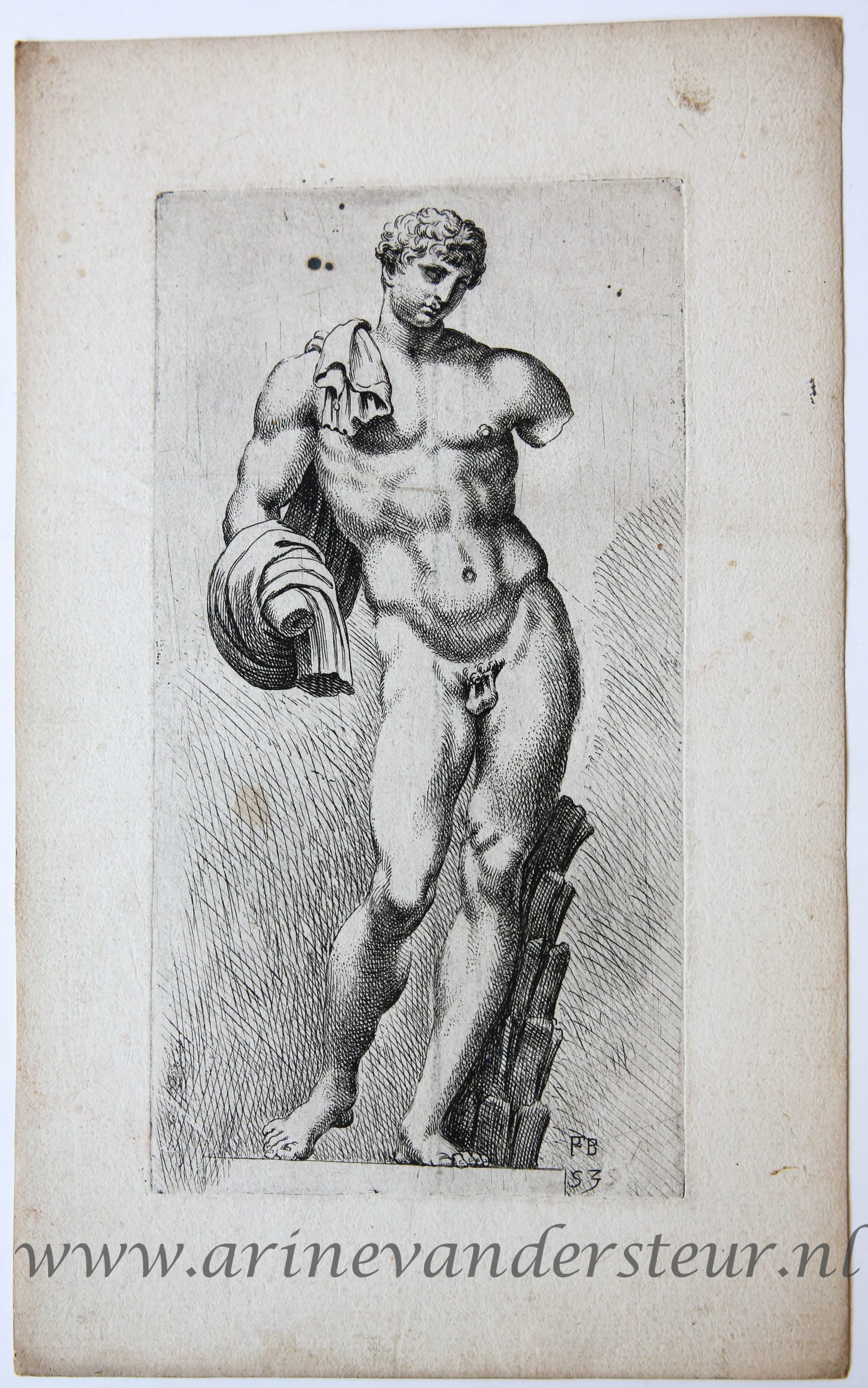 [Antique print, etching/ets, Rome] Belvedere Antinous ['Segmenta nobilium signorum et statuarum.'], published 1638.