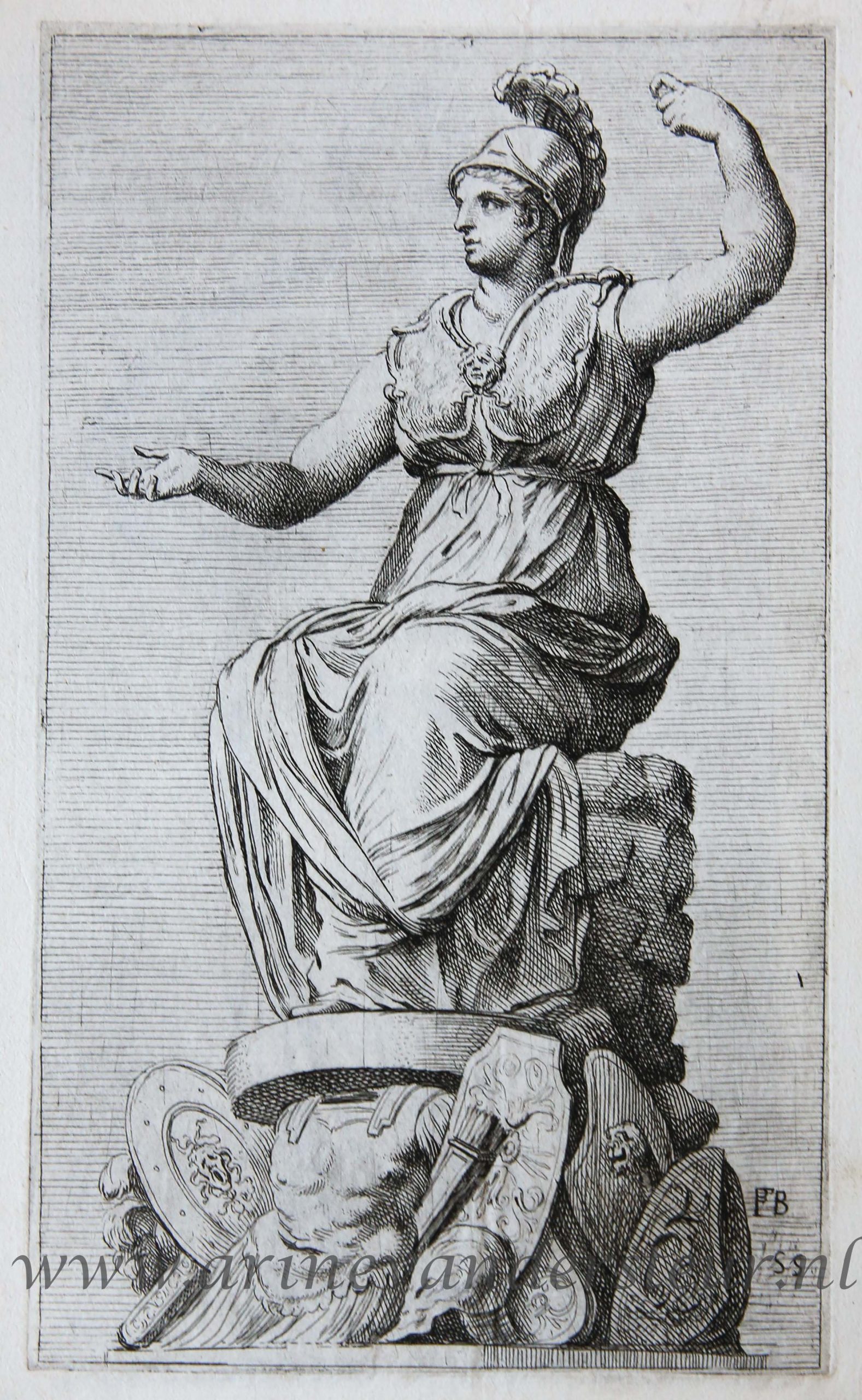 [Antique print, etching/ets, Rome] Seated Minerva / Minerva zittend ['Segmenta nobilium signorum et statuarum.'], 1638.