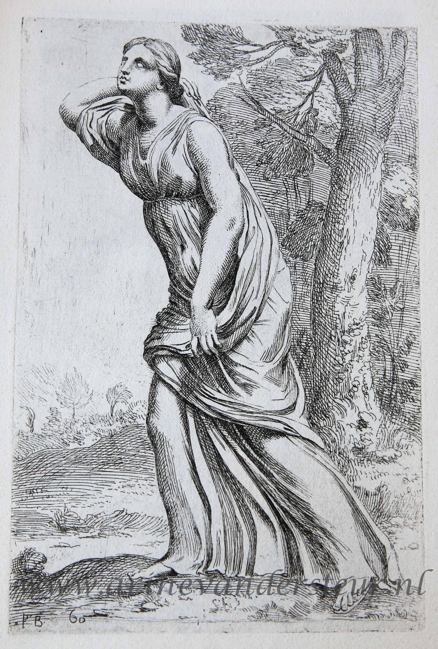 [Antique print, etching/ets, Rome] One of Niobe’s daughters in the open air /Een van de dochters van Niobe [‘Segmenta nobilium signorum et statuarum.’], published 1638.
