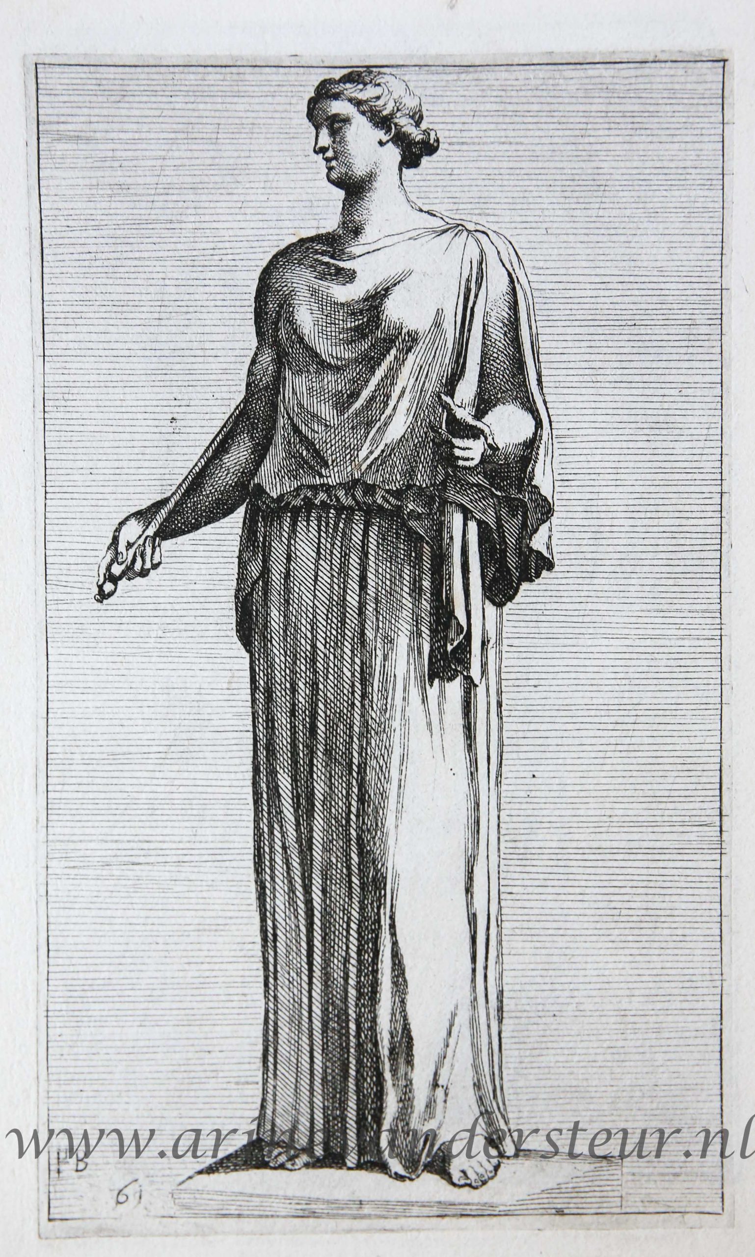 [Antique print, etching/ets, Rome] Standing woman, Peplophoros ['Segmenta nobilium signorum et statuarum.'], published 1638.