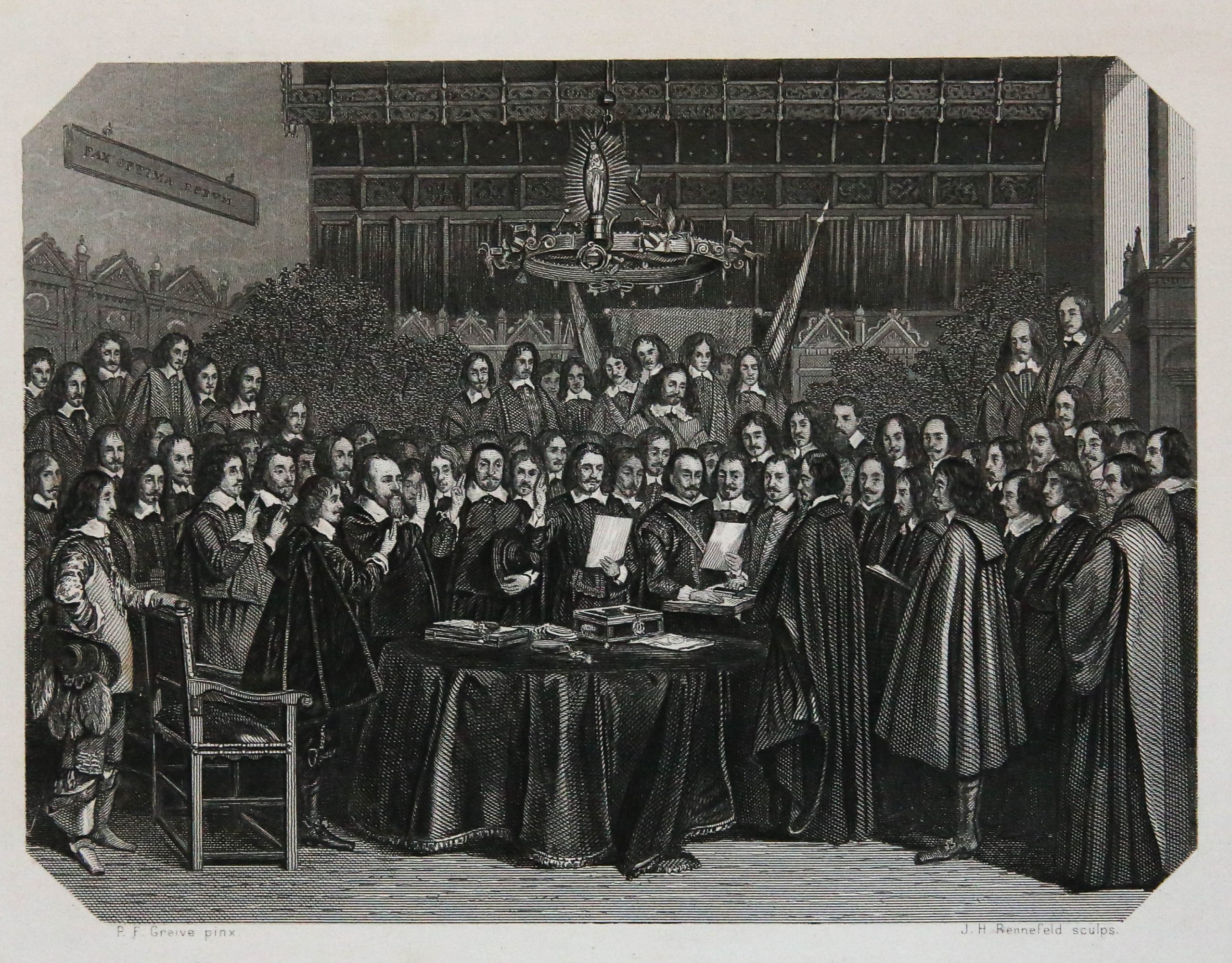 [Antique print, engraving] Ratification of the treaty of Münster, published ca. 1868-1872.