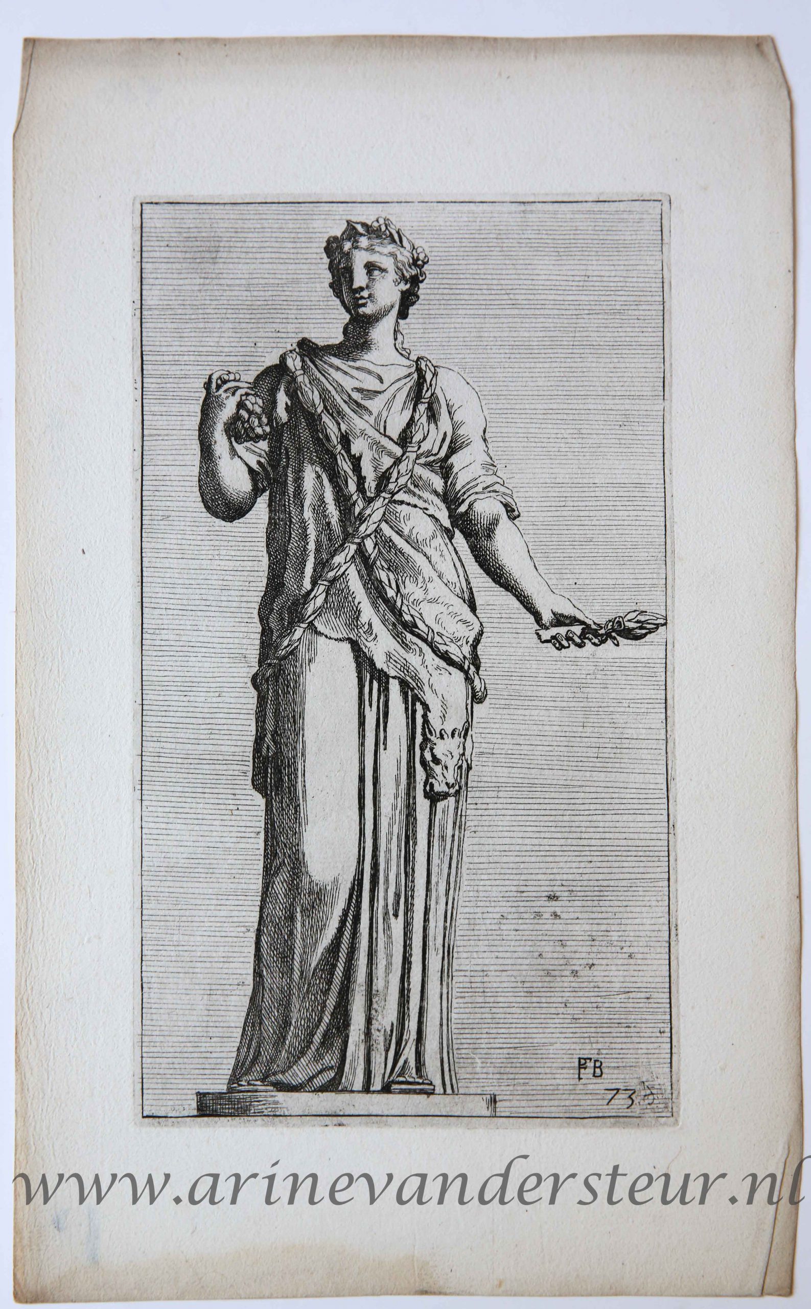 [Antique print, etching/ets, Rome] Baccho in Capitolio / Bacchus ['Segmenta nobilium signorum et statuarum.'], published 1638.