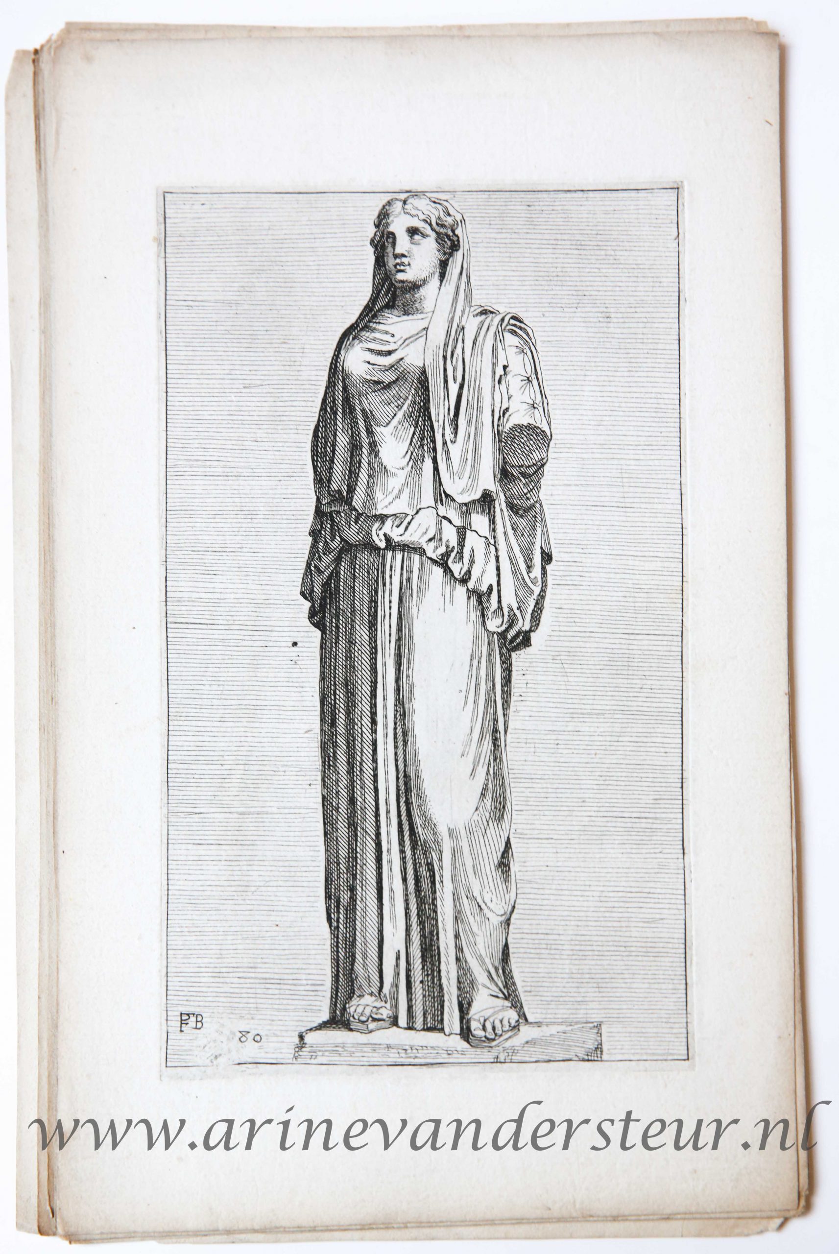 [Antique print, etching/ets, Rome] Vestal Virgin / Vestaalse maagd ['Segmenta nobilium signorum et statuarum.'], published 1638.