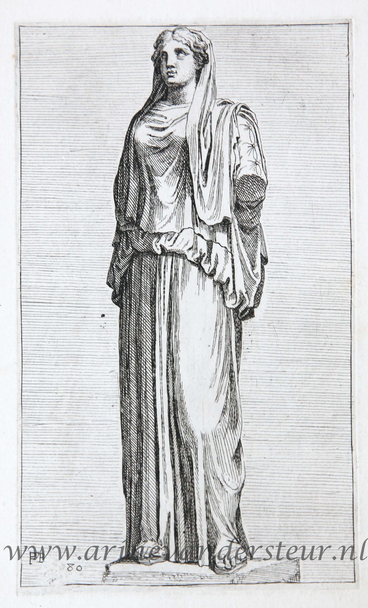 [Antique print, etching/ets, Rome] Vestal Virgin / Vestaalse maagd ['Segmenta nobilium signorum et statuarum.'], published 1638.