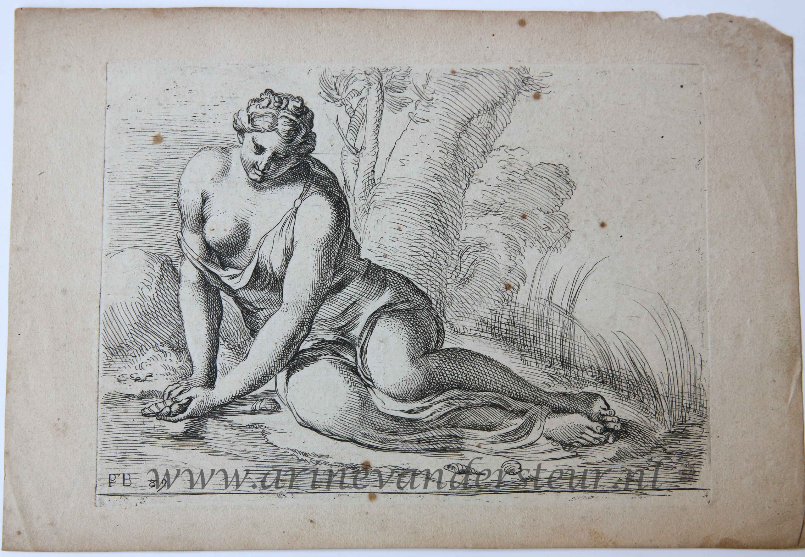 [Antique print, etching/ets, Rome] Nymph with a shell /Nimf met een schelp ['Segmenta nobilium signorum et statuarum.'], published 1638.