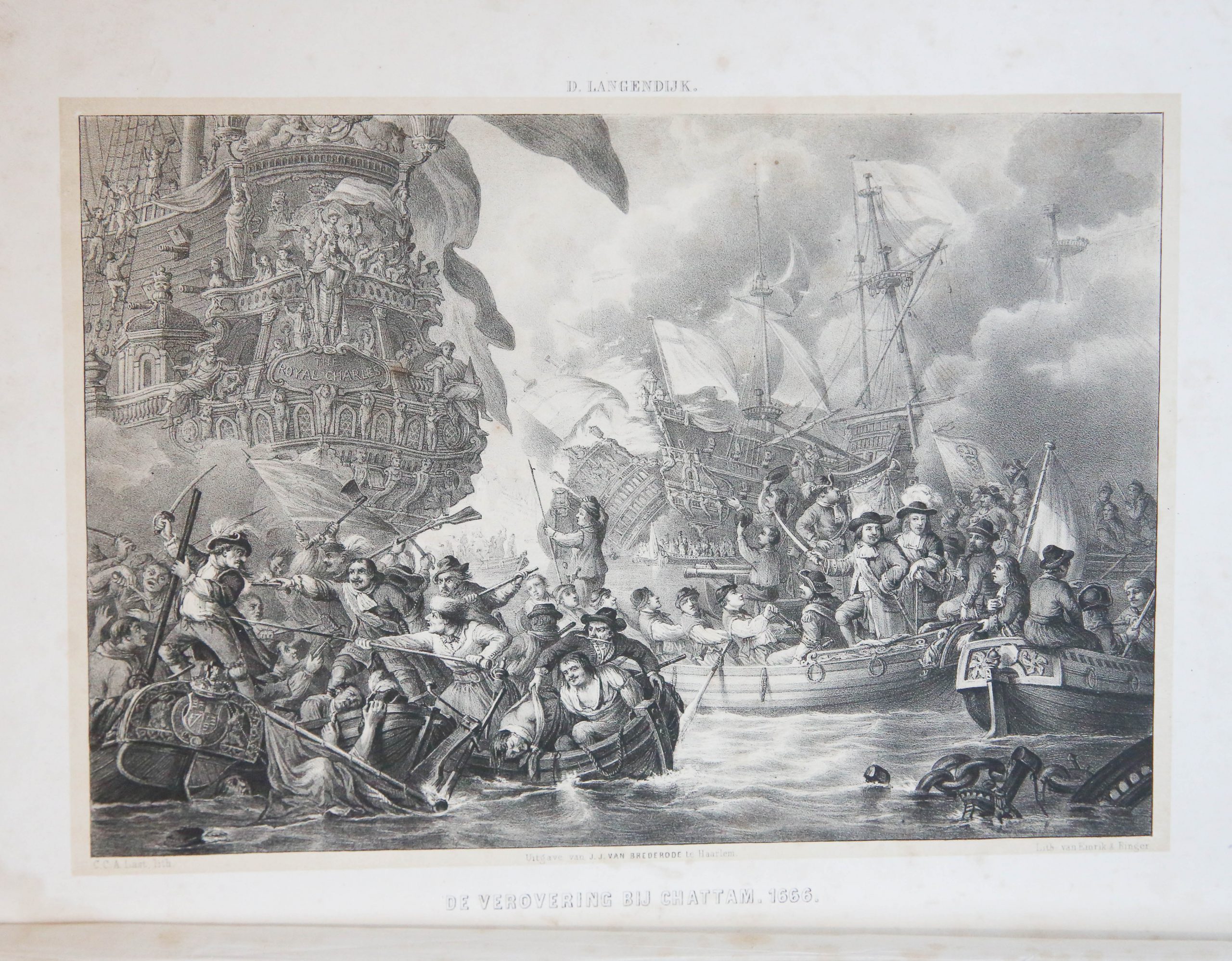 [Original lithography/lithografie] 'De Verovering bij Chattam'; Raid on the Medway, 1666.