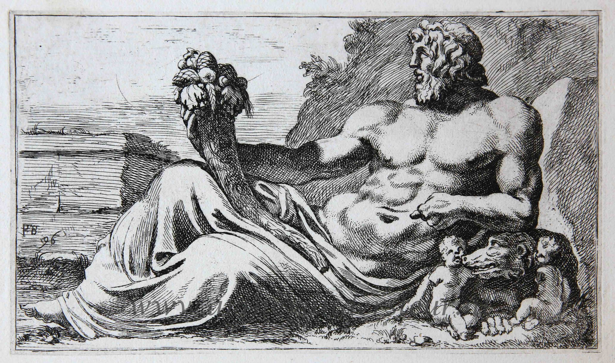 [Antique print, etching/ets, Rome] The Tiber [‘Segmenta nobilium signorum et statuarum.’], published 1638.