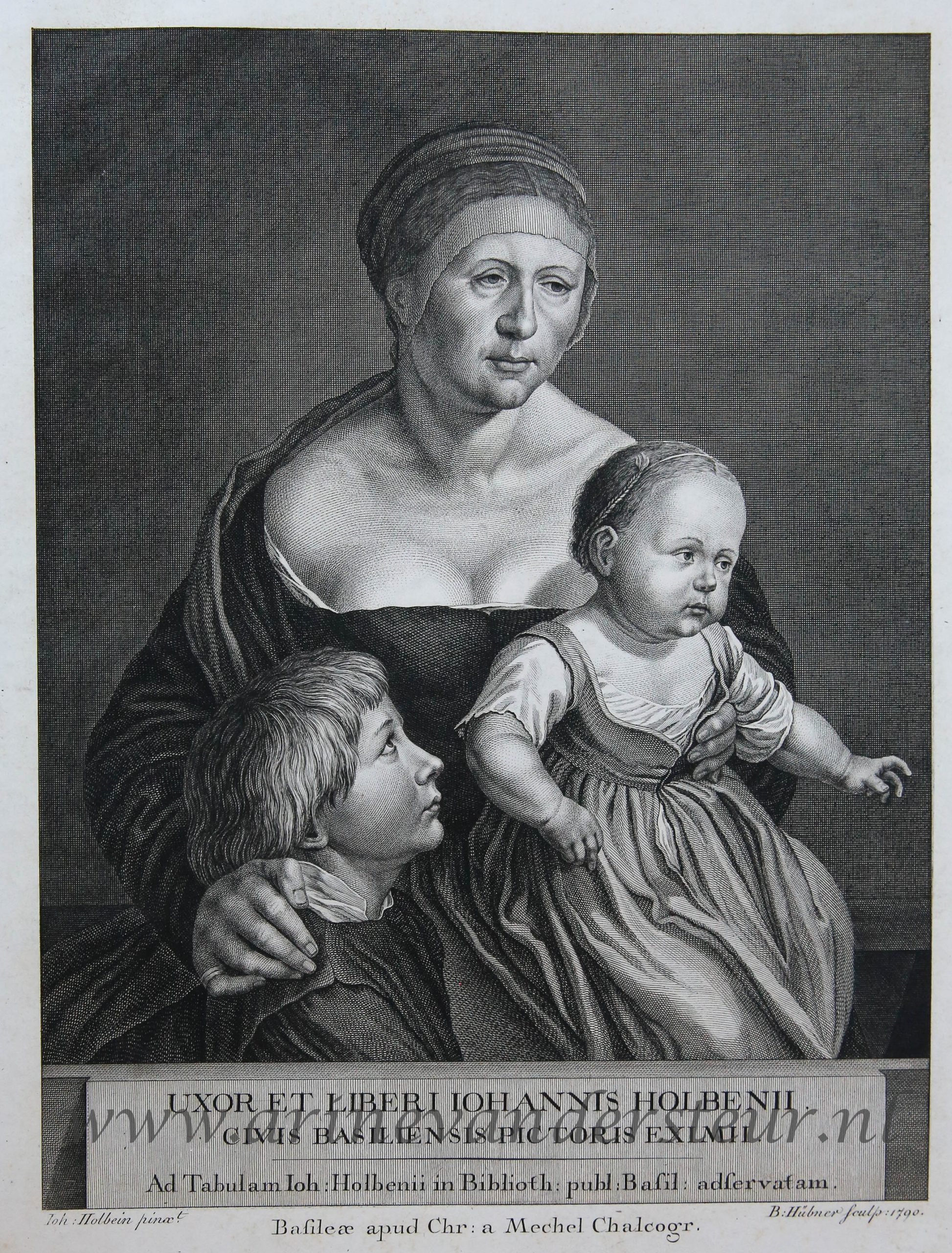 [Two original engravings/twee gravures] Portrait of Holbein and his wife and children.