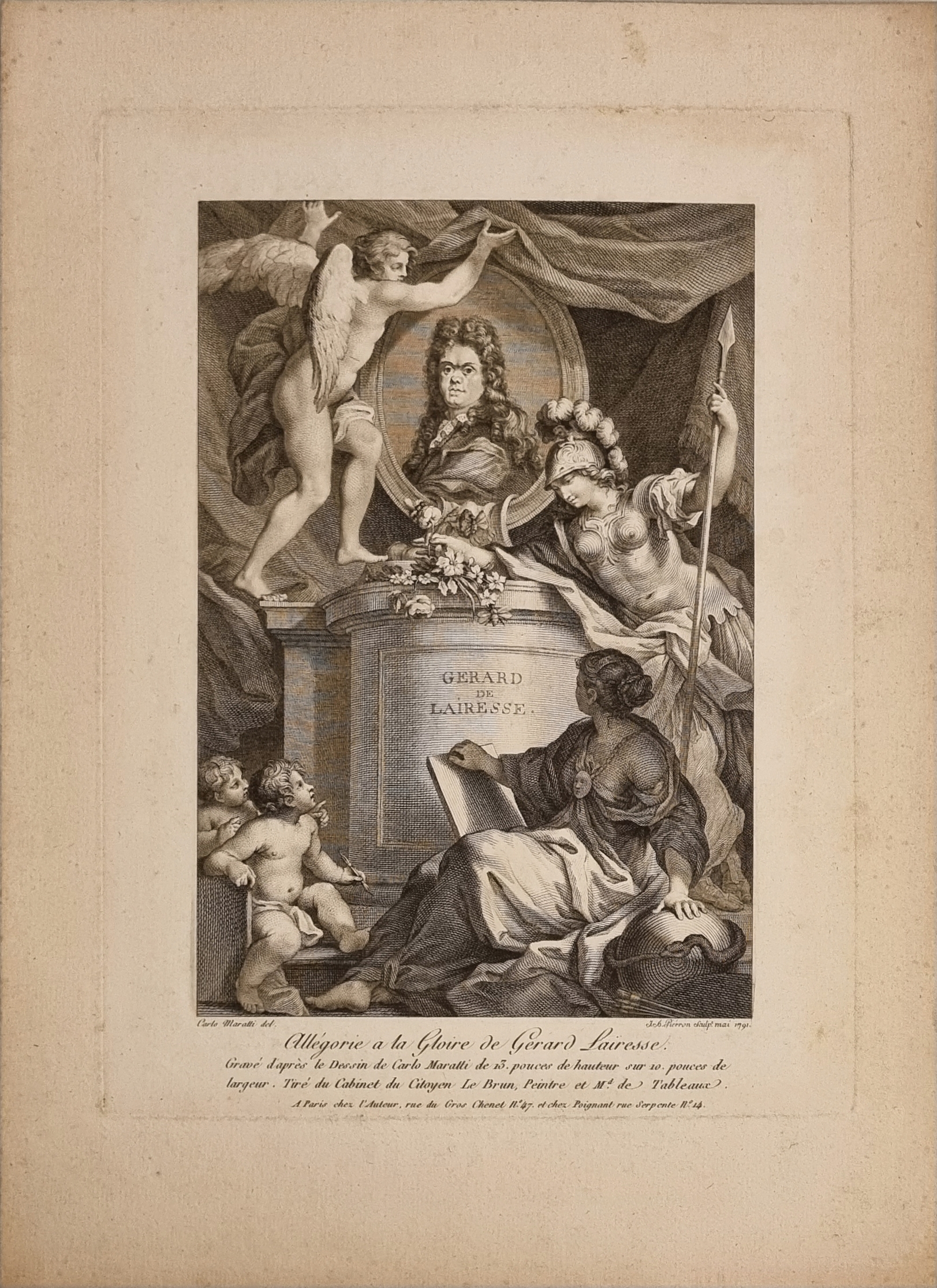[Antique print, engraving] Allegory on the glory of Gerard de Lairesse [Allegorie a la Gloire de Gerard Lairesse]/Allegorie over Gerard de Lairesse, published 1791.