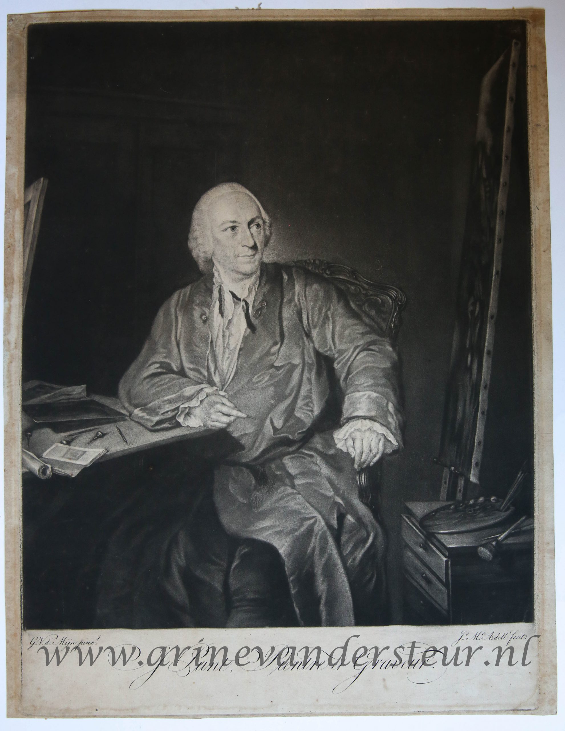 [Original Mezzotint] J. Punt, Peintre et Graveur [portrait van schilderen graveur Jan Punt].