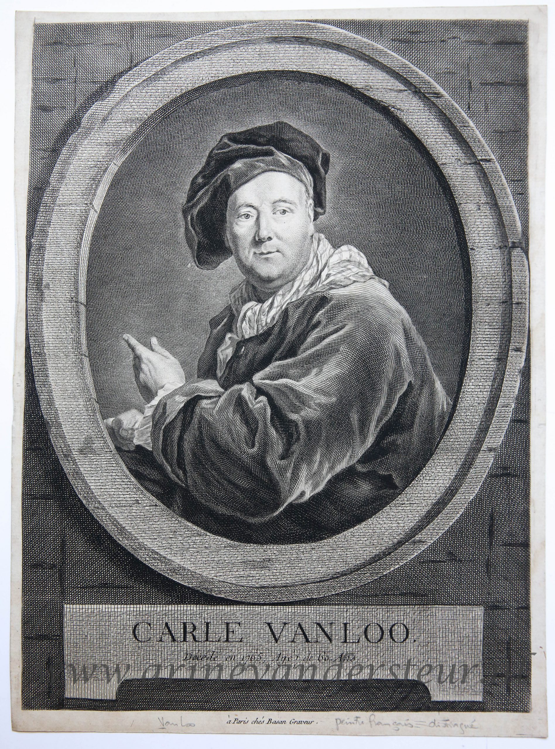 [Original etching and engraving/ets en gravure] CARLE VAN LOO (portrait van schilder Carle van Loo).