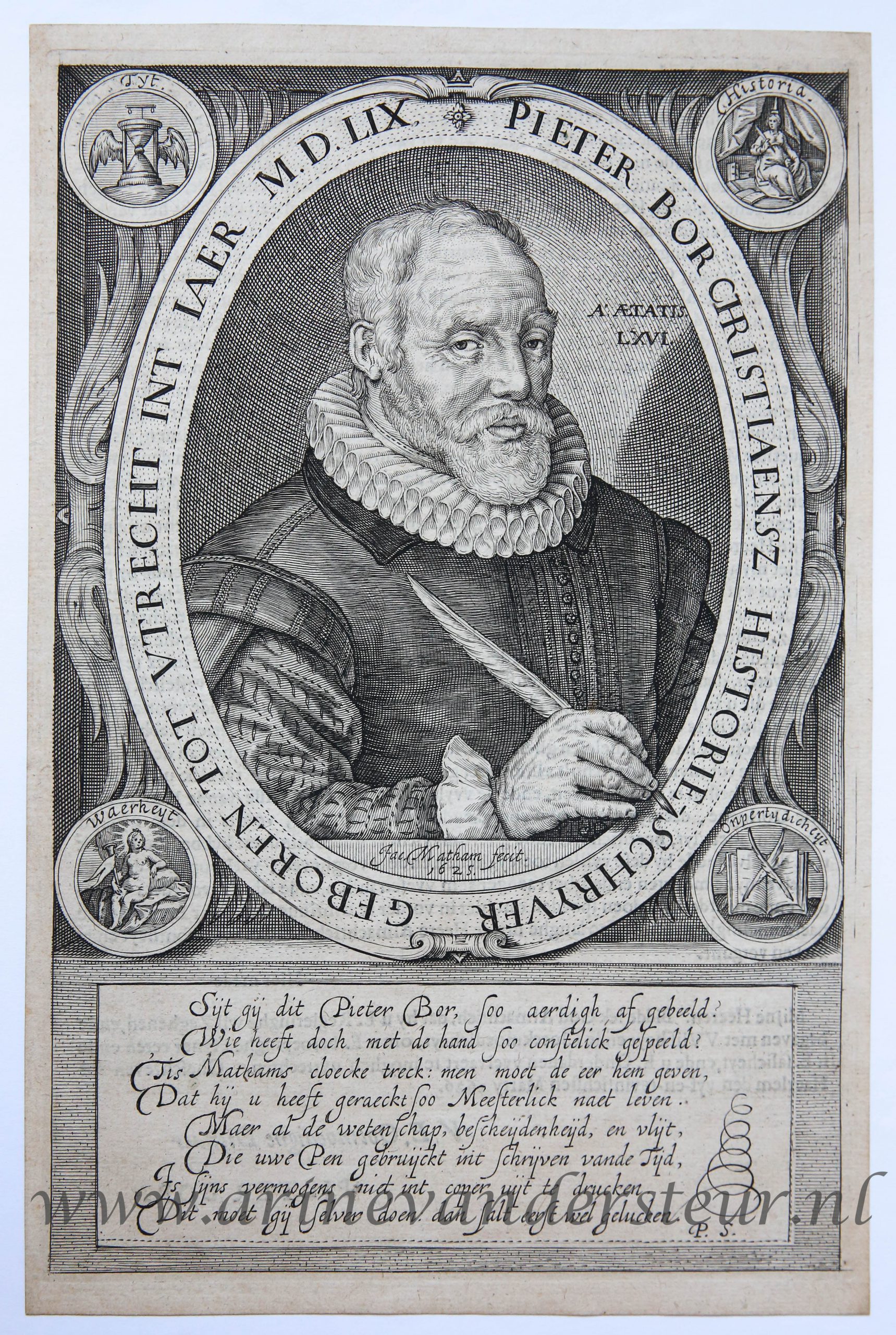 [Antique print, engraving/gravure] Pieter Christiaensz. Bor (portrait of) /Portret van historicus Pieter Christiaanszoon Bor, published 1625.
