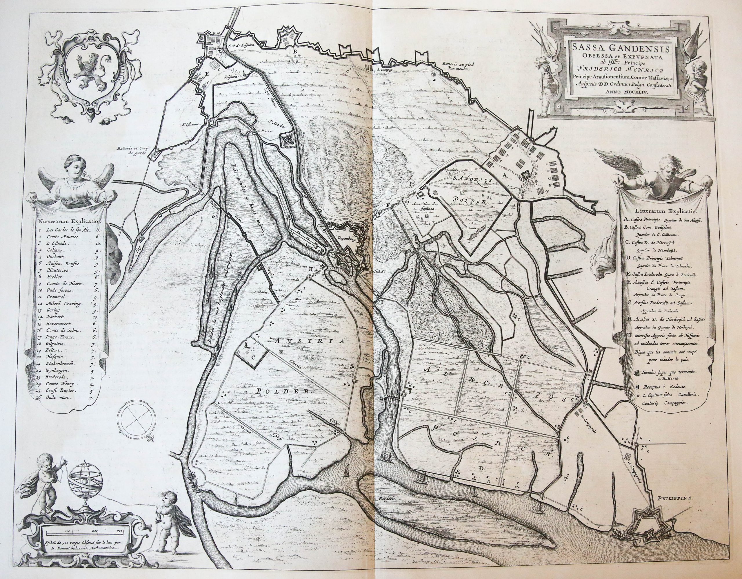[Original etching and engraving cartography/ets en gravure kaart] 'SASSA GANDENSIS OBSESSA et EXPUGNATA [...]'; Sas van Gent 1644.