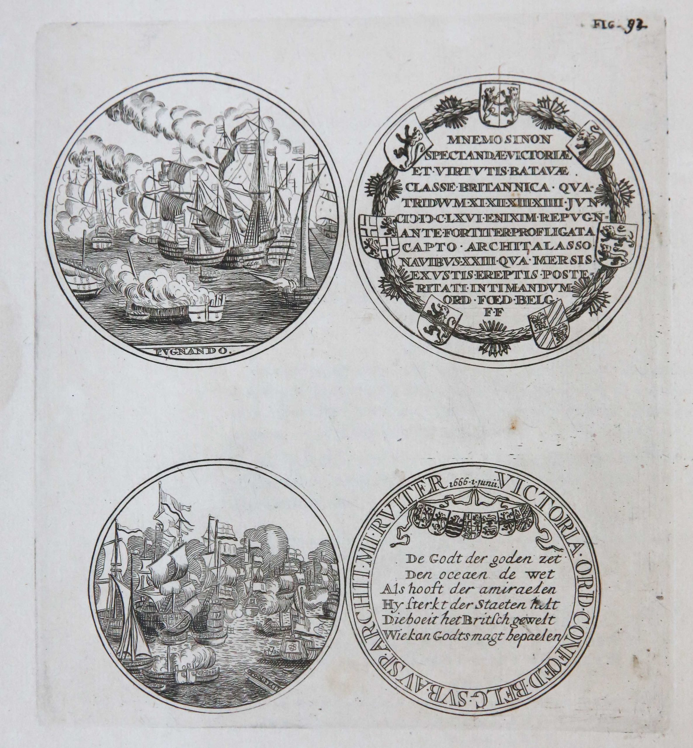 [Original etching and engraving/ets en gravure] Gedenkpenning Vierdaagse Zeeslag; medal Four Days' Battle, 1666.