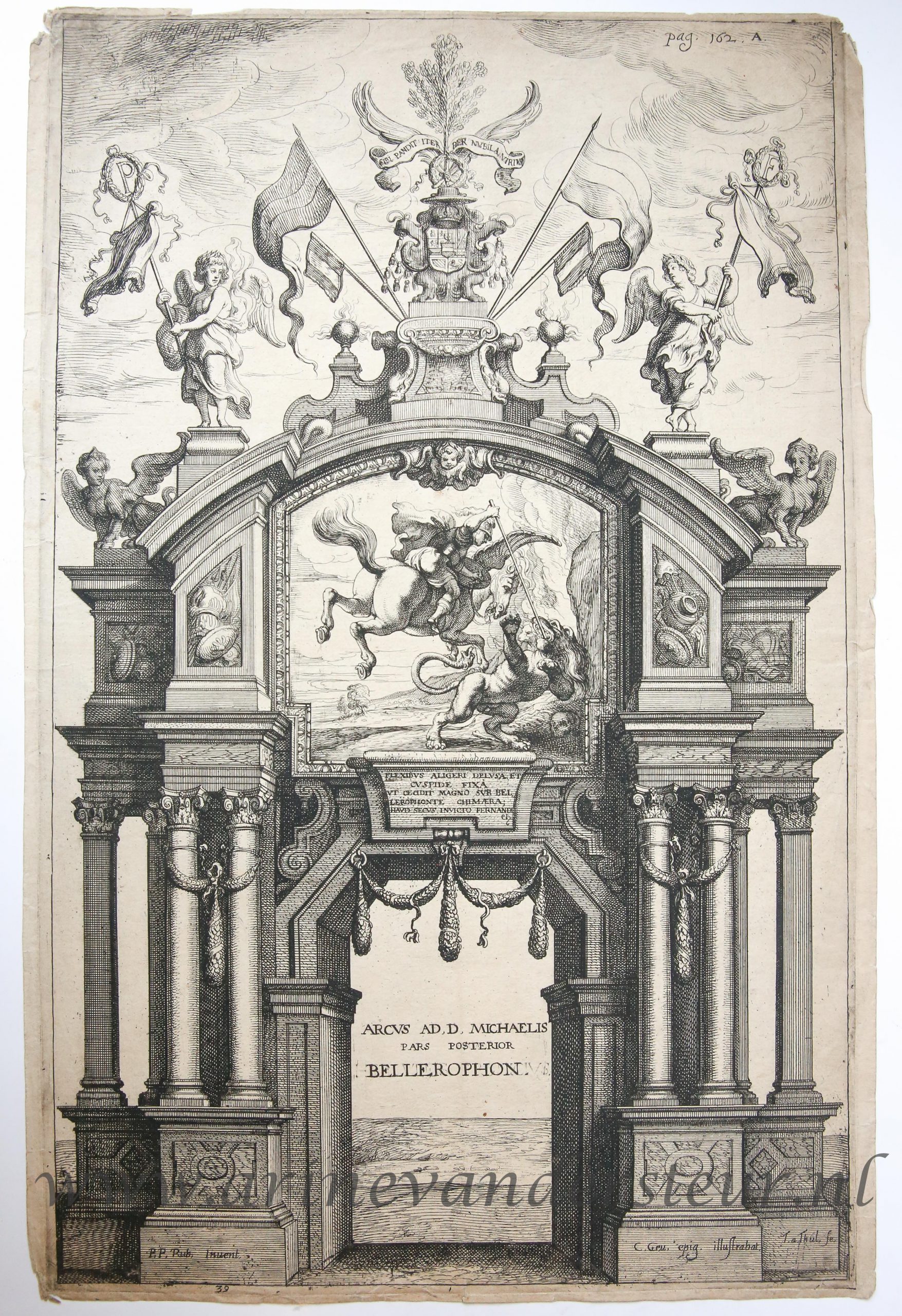 [Antique print, etching] Triumphal arch for Ferdinand of Augsburg's (1609-1641) entrance in Antwerp (1634). 1641.