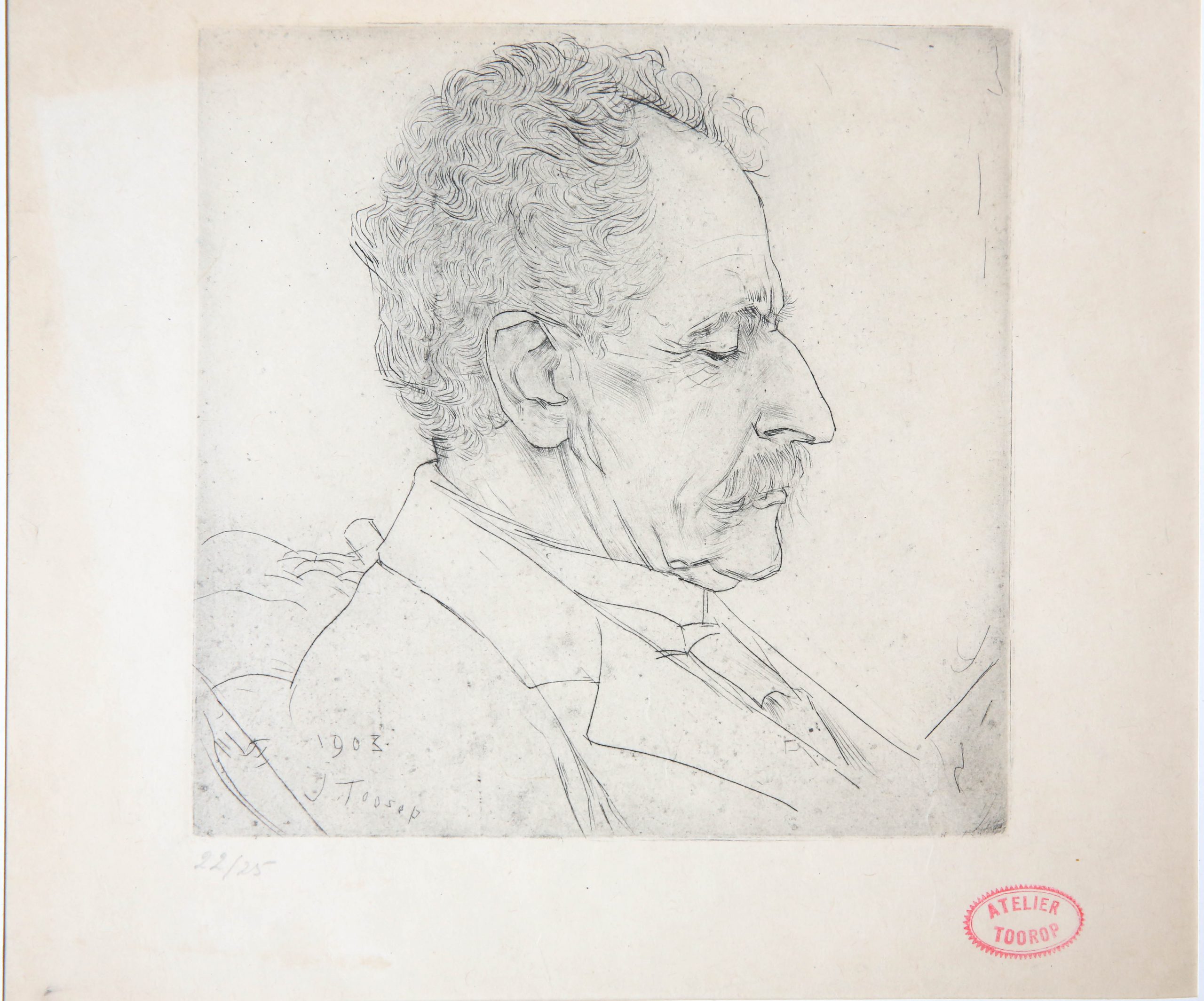 [Modern print, dry needle/Droge naald, Toorop] Portrait of general J. Drabbe/Portret van generaal J. Drabbe, published after 1903.