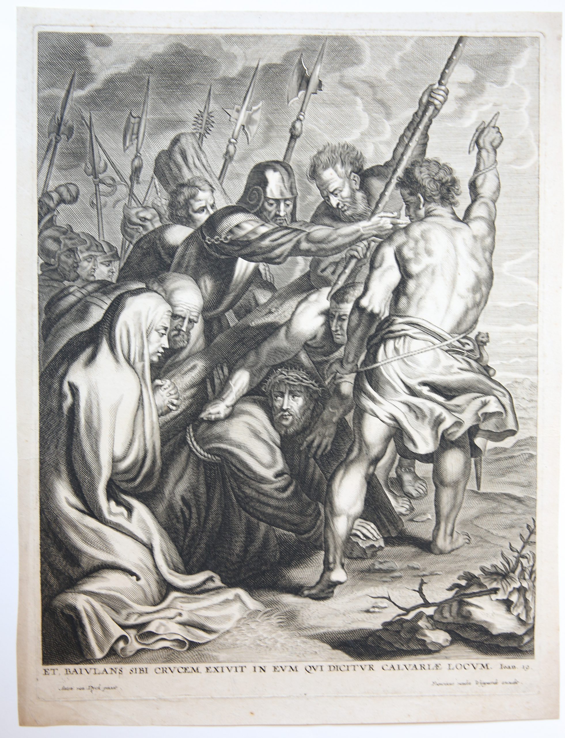 [antique print, engraving] Christ carrying the cross/Christus draagt zijn kruis. ca. 1650.