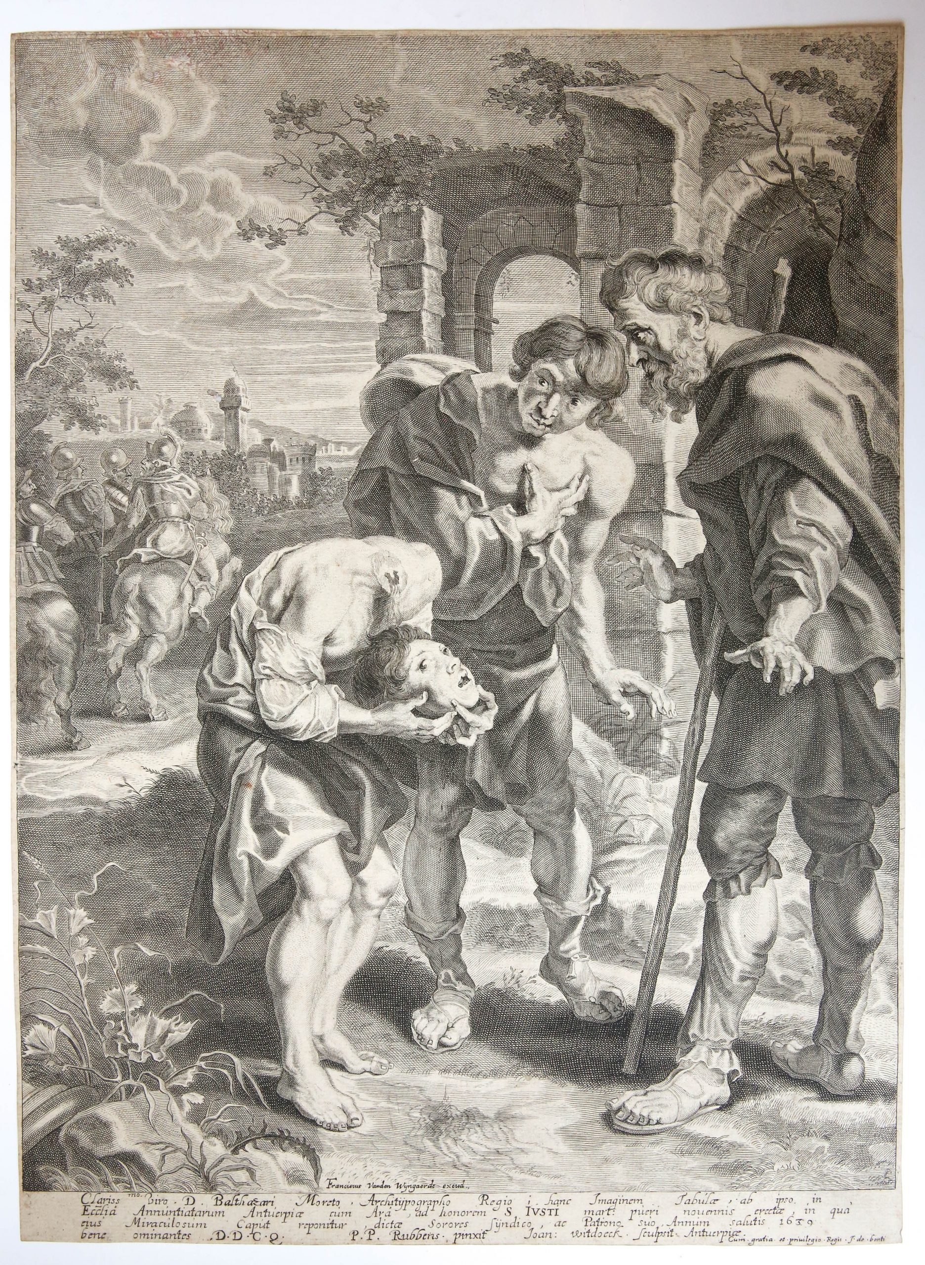 [antique print, engraving] The miracle of St. Justus/het wonder van Sint Justus. 1639.