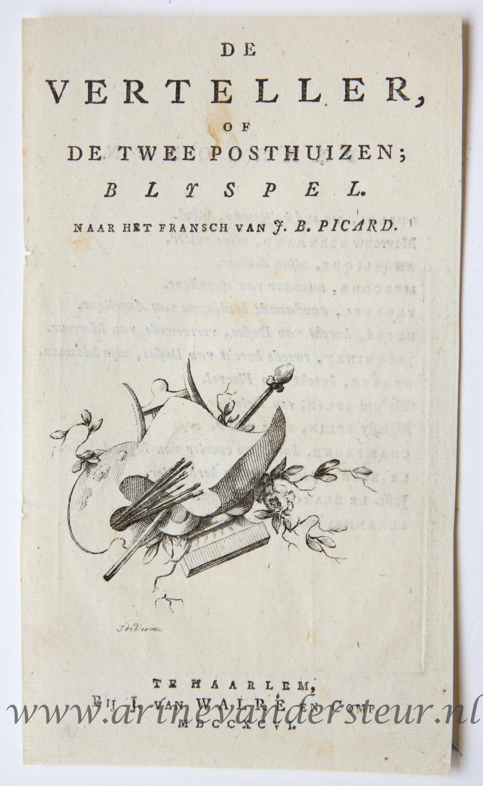 [Antique title page, 1796] De verteller, of De twee posthuizen; blyspel, published 1796, 1 p.