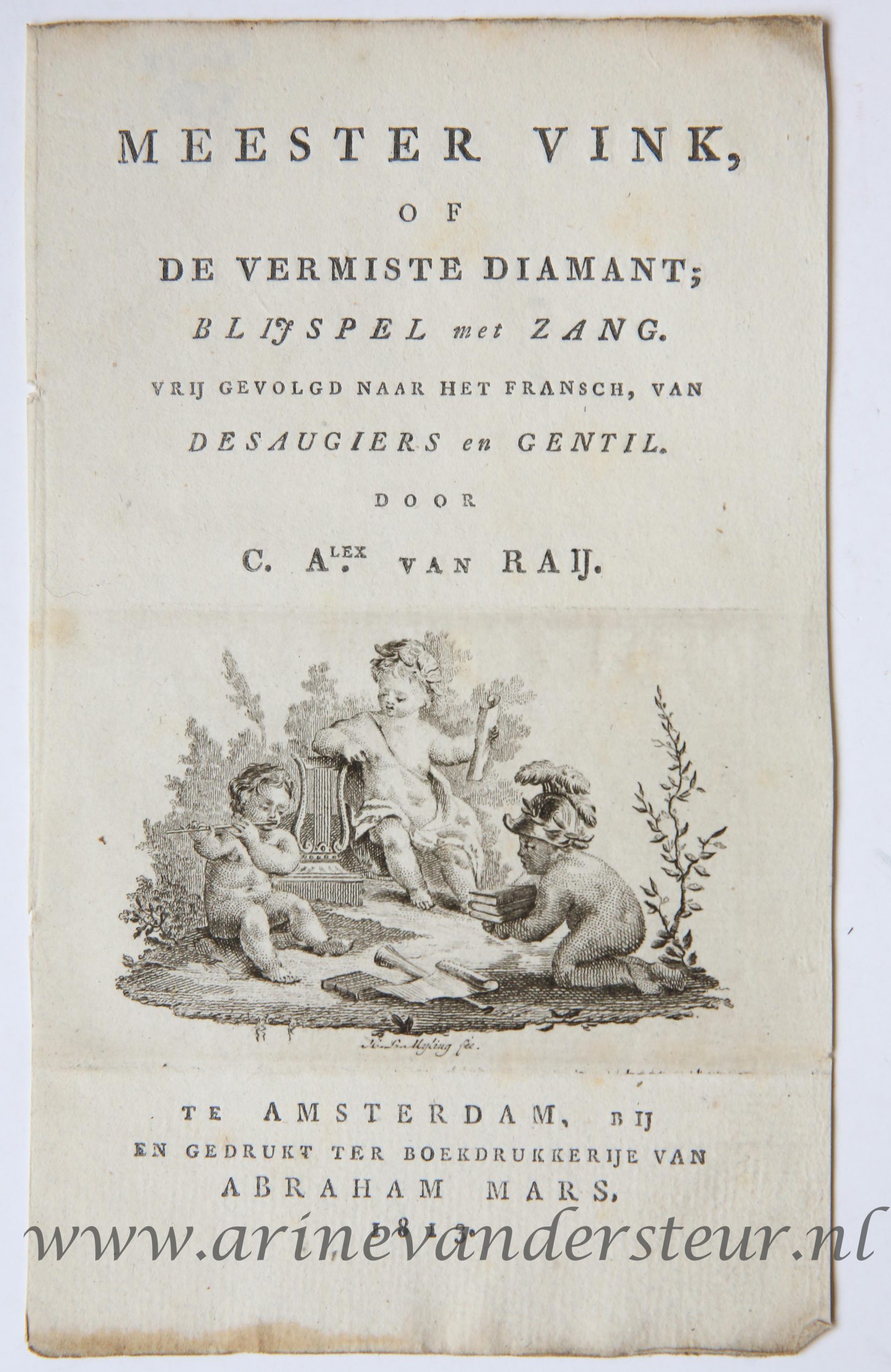 [Antique title page, 1813] Meester Vink of de Vermiste diamant; blijspel met zang, published 1813, 1 p.