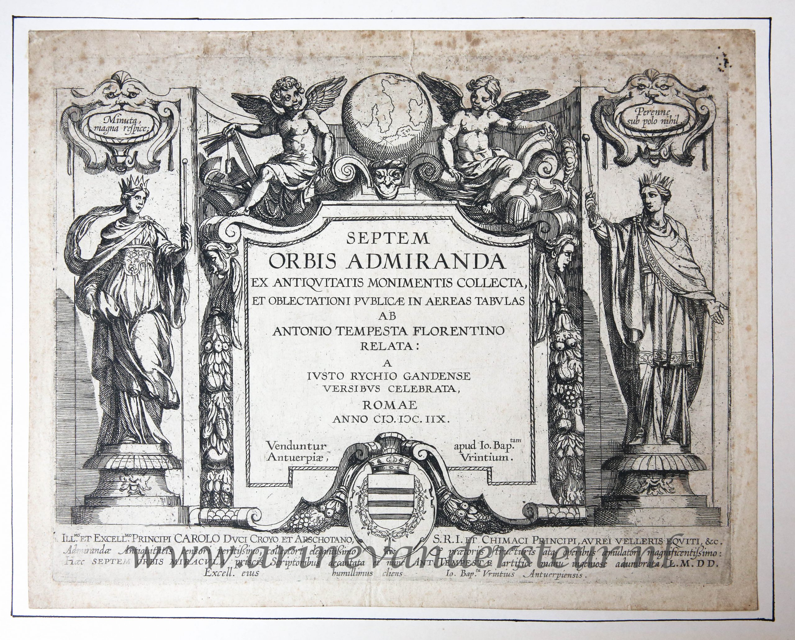[Antique title page, 1608] The Seven Wonders of the World / De zeven wereldwonderen [Septem orbis admiranda], published 1608, 1 p.