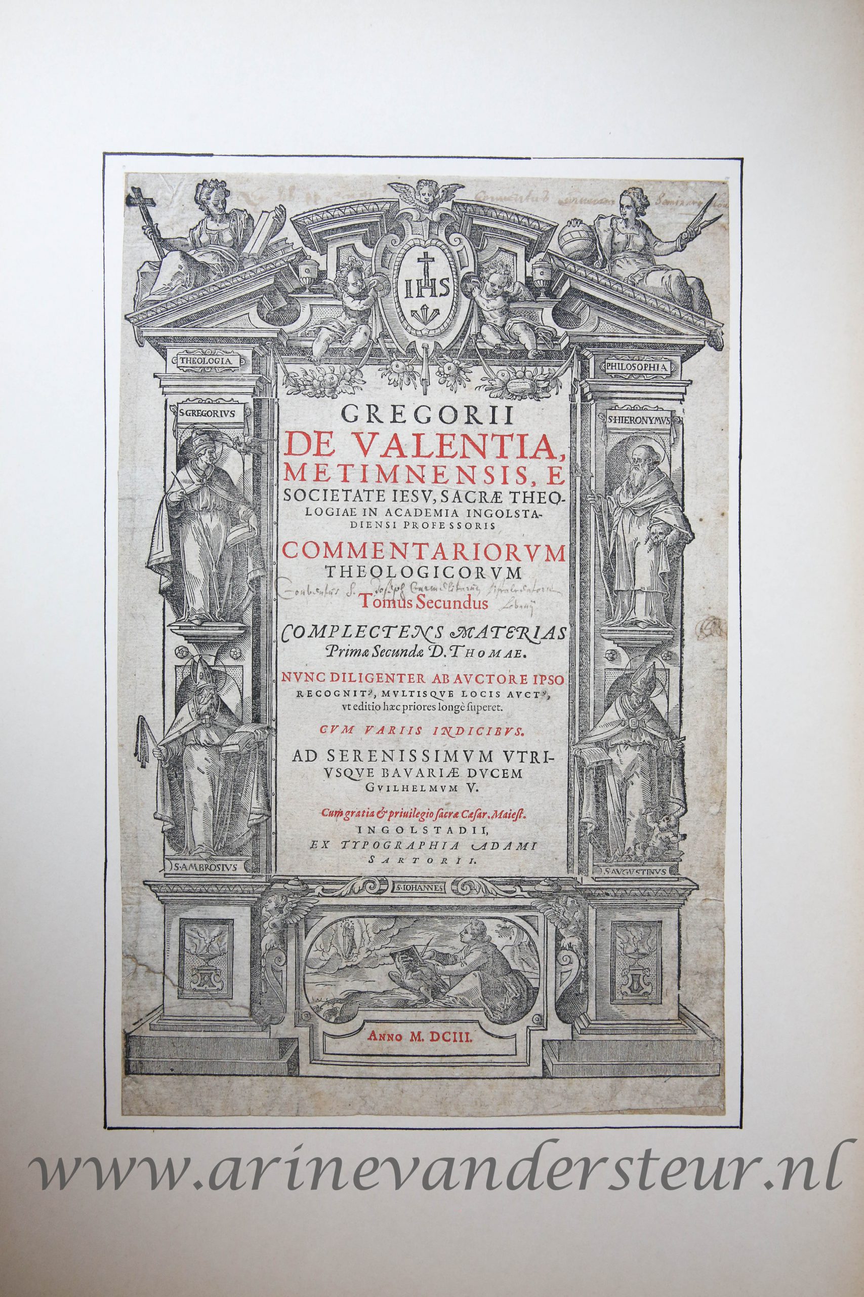 [Antique title page, 1603] Gregorii De Valentia, Metimnensis E Societate Jesu, published 1603, 1 p.
