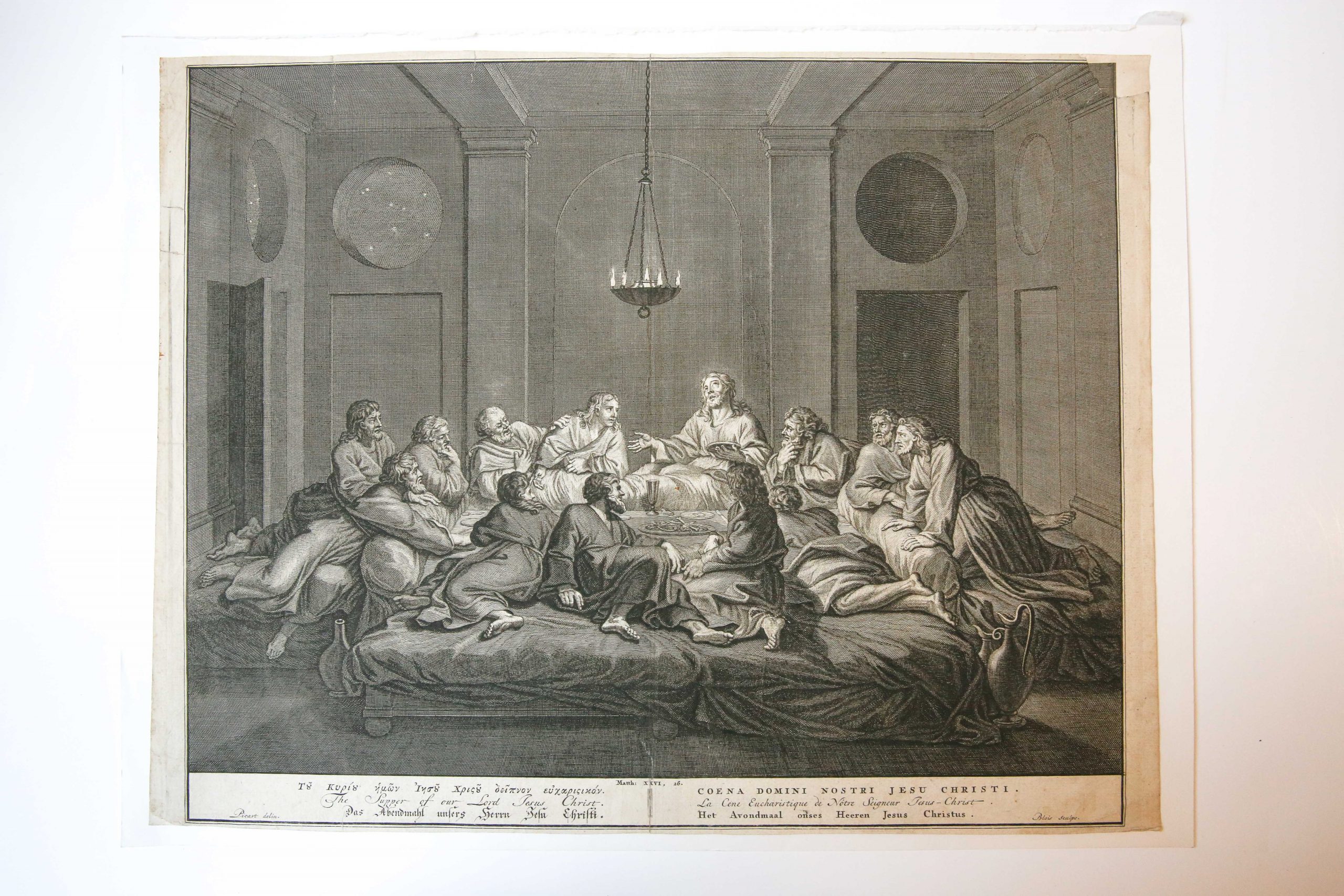 [Antique print, engraving] Het Avondmaal onses Heeren Jesus Christus; The Last Supper, published 1728.
