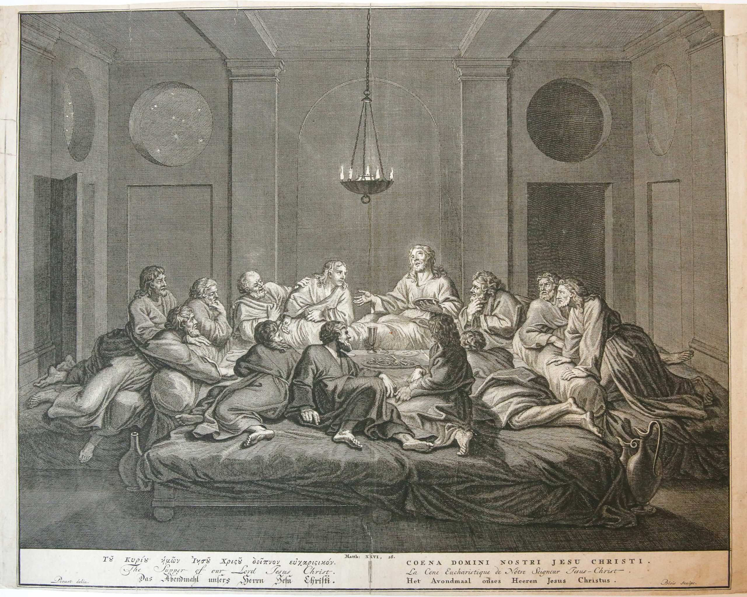 [Antique print, engraving] Het Avondmaal onses Heeren Jesus Christus; The Last Supper, published 1728.