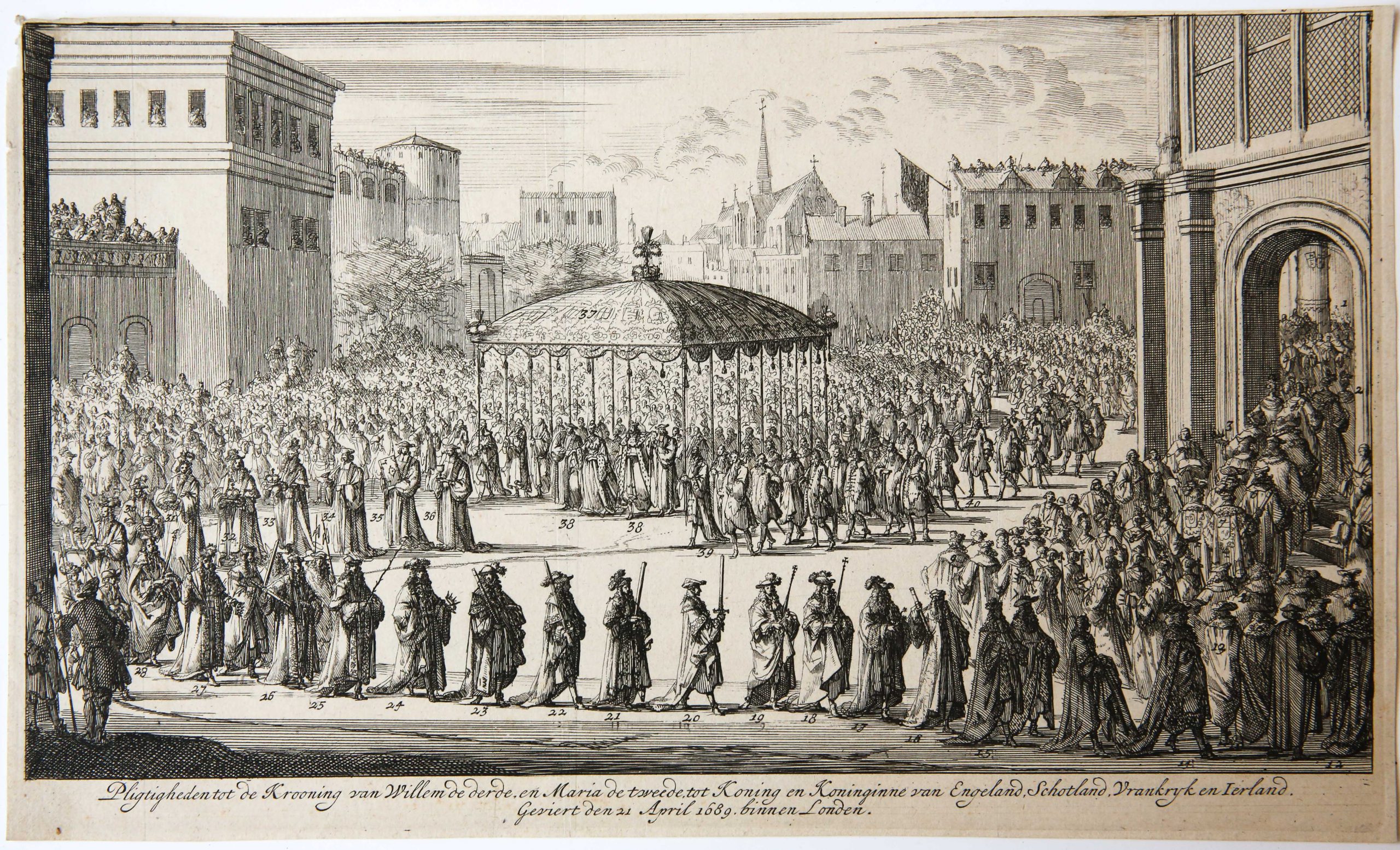 [Original etching/ets] 'Ligtigheden tot de Krooning van Willem de derde, en Maria de tweede'; Coronation procession William III and Mary II, 1689.