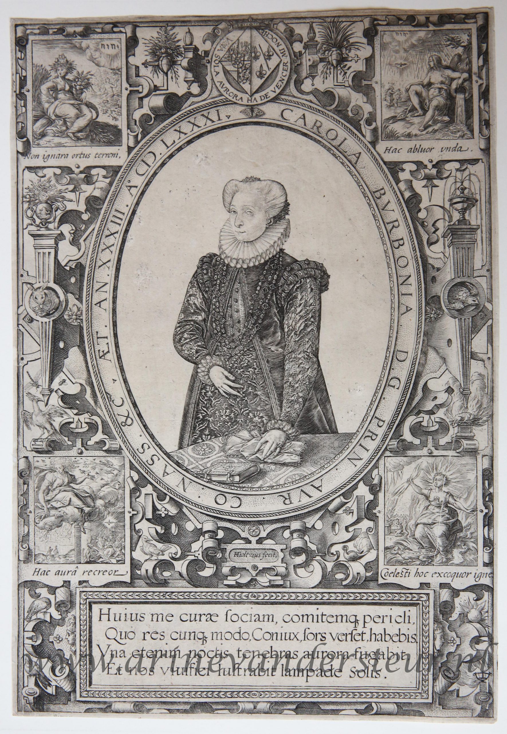 [Original engraving by Hendrick Goltzius/gravure] Charlotte de Bourbon /Charlotte van Bourbon, derde echtgenote van Willem van Oranje.