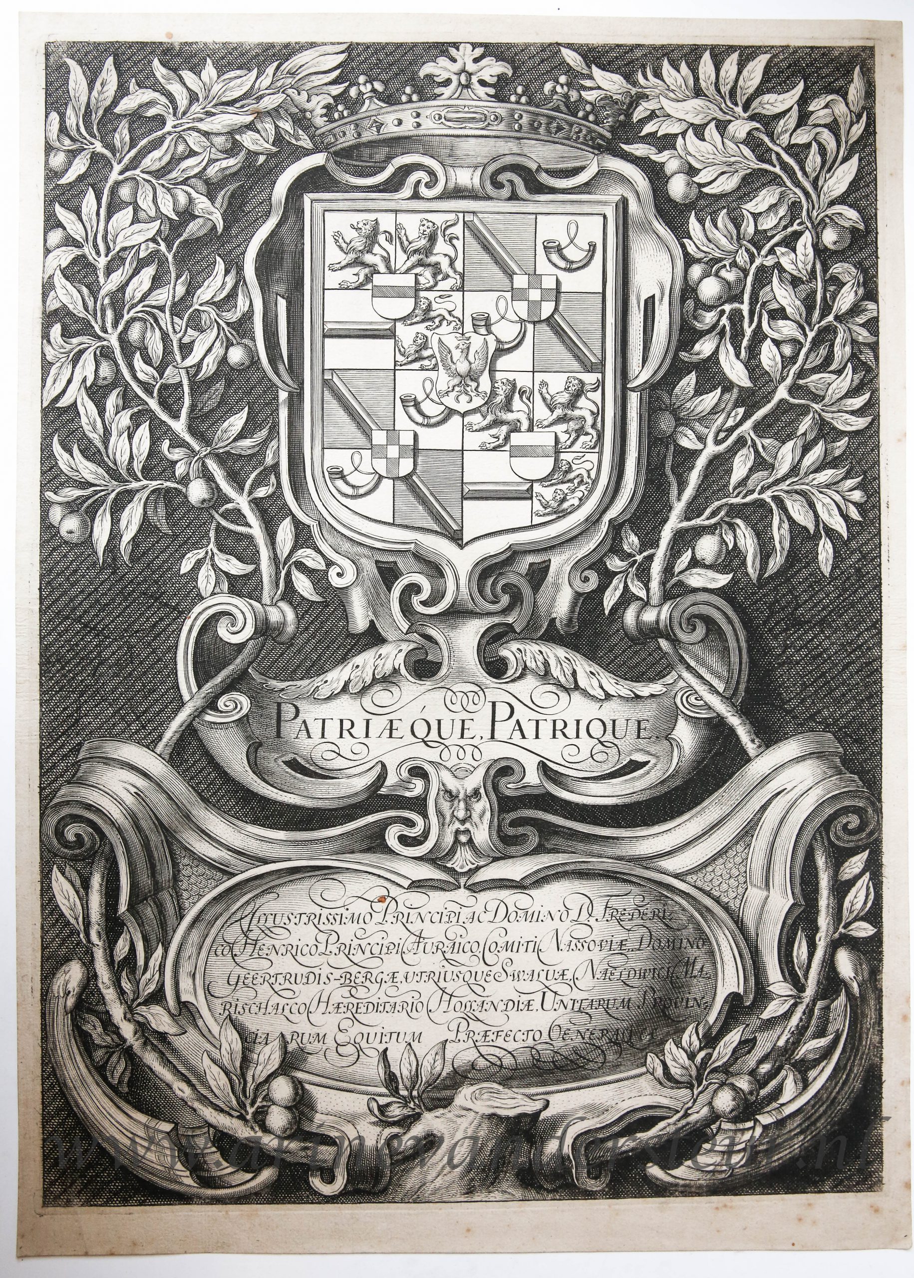[Etching and engraving/ets en gravure] Coat of arms of Frederik Hendrik/wapenkaart Frederik Hendrik.