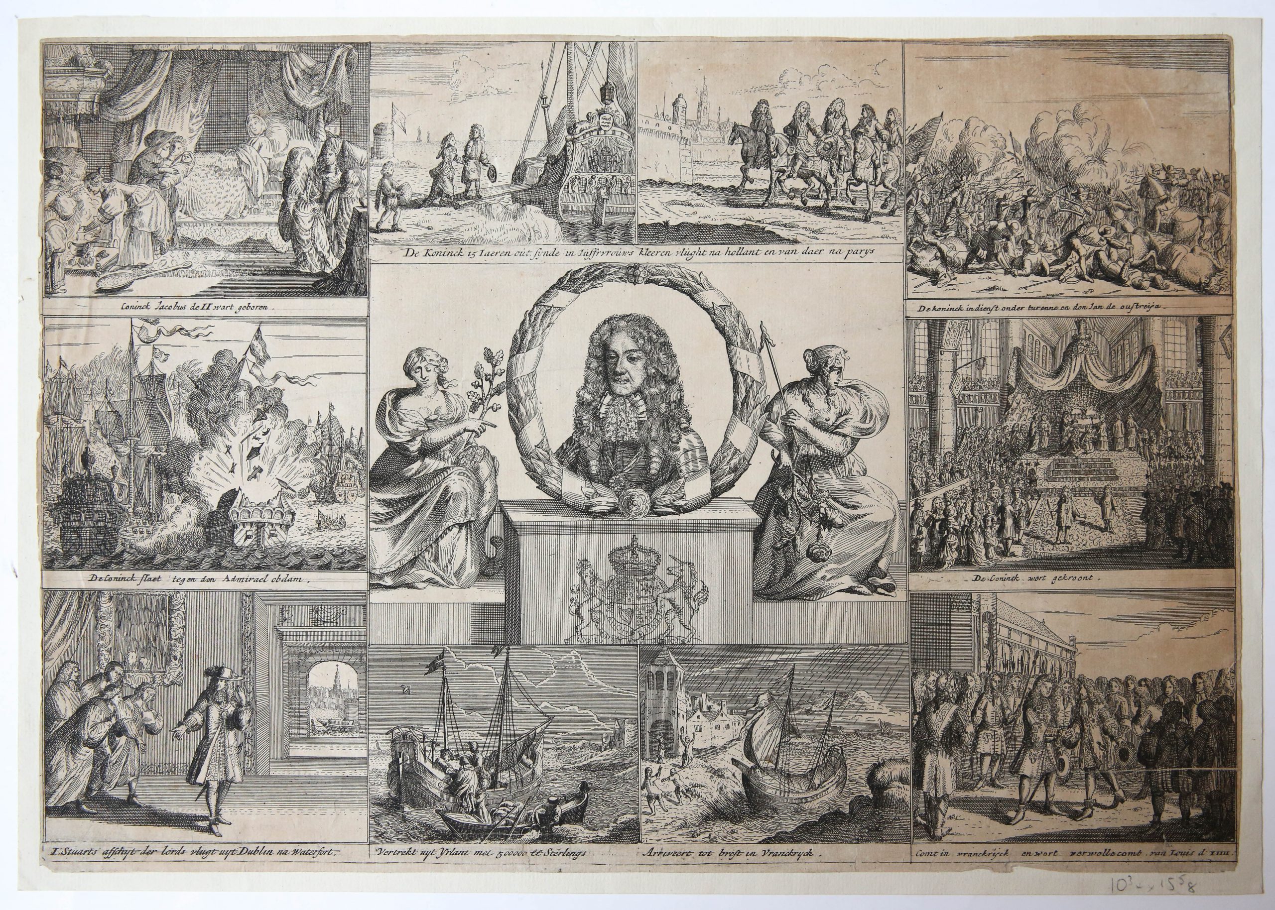 [Original etching/ets] Life of King James II of England; Jacobus II van Engeland, 1690.