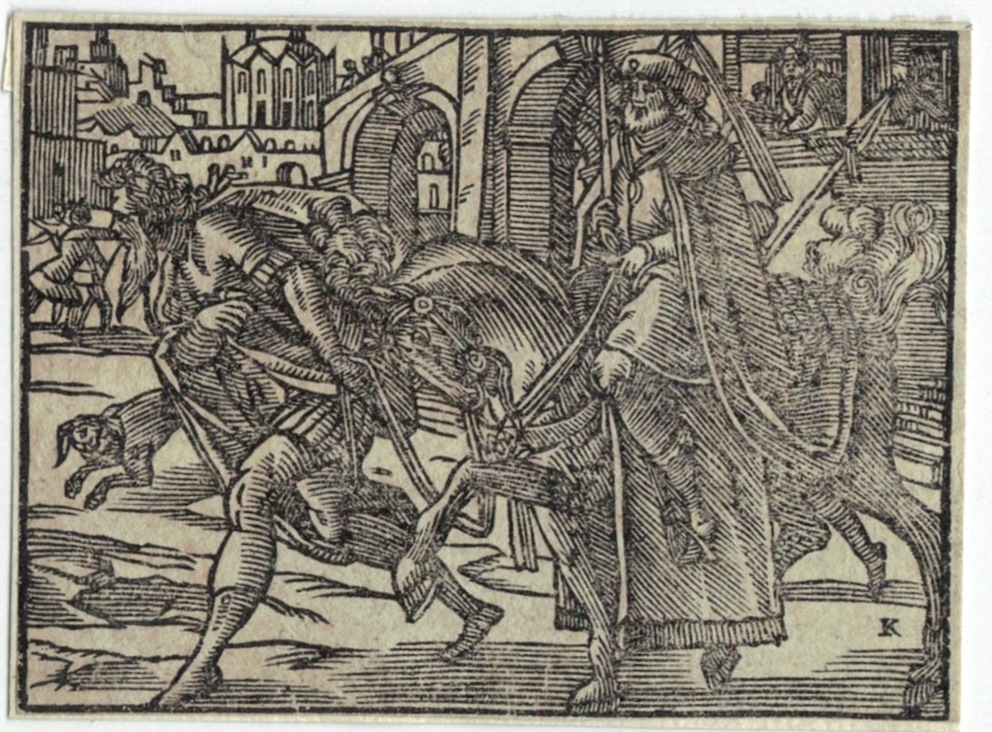 [Antique prints, woodcuts] Five Bible illustrations/Vijf bijbelillustraties, published 16th century.