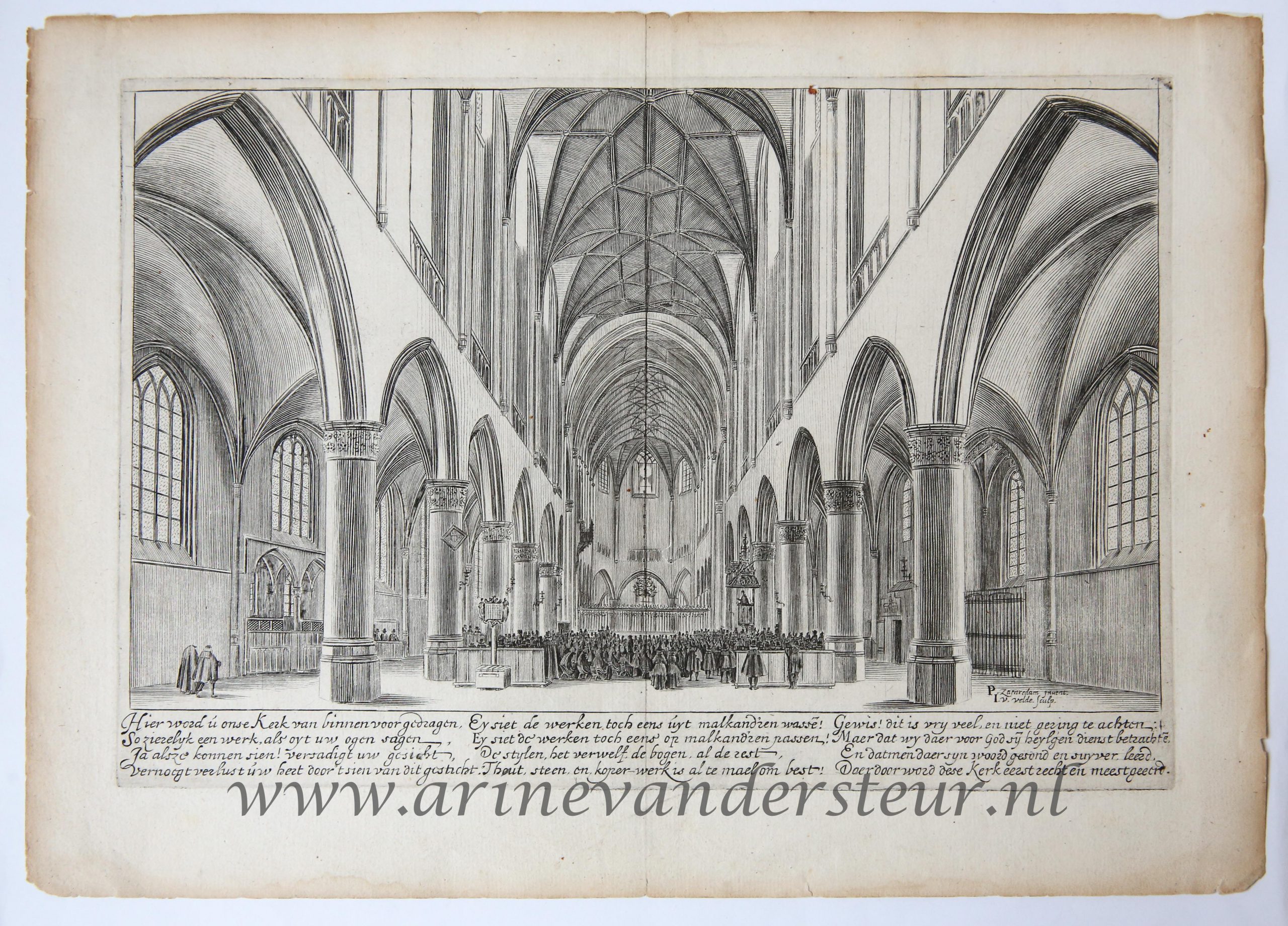 [Original etching/ets by Jan van de Velde II after Saenredam] Interior of St Bavo in Haarlem / Interieur van sint Bavo kerk in Haarlem.
