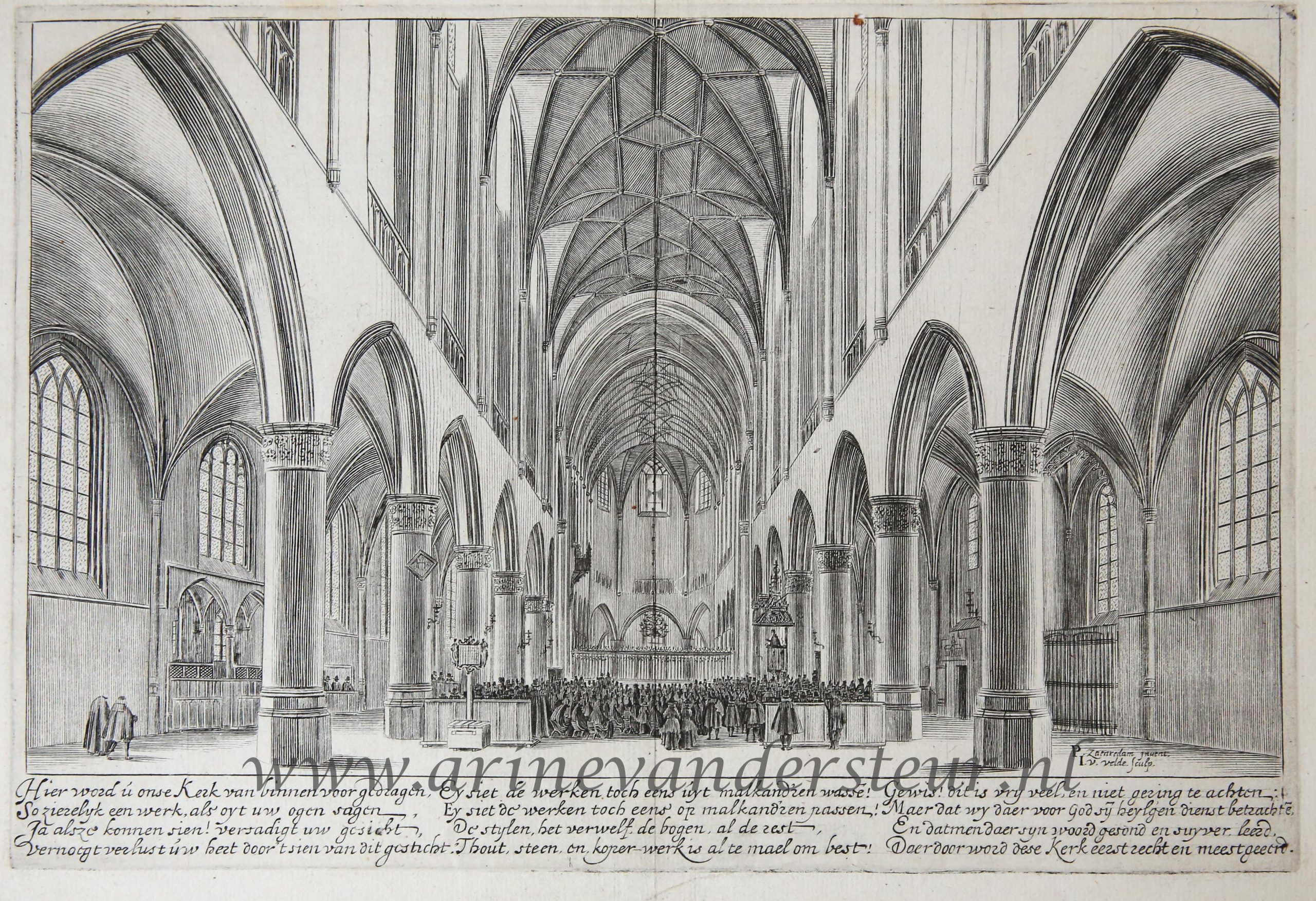 [Original etching/ets by Jan van de Velde II after Saenredam] Interior of St Bavo in Haarlem / Interieur van sint Bavo kerk in Haarlem.