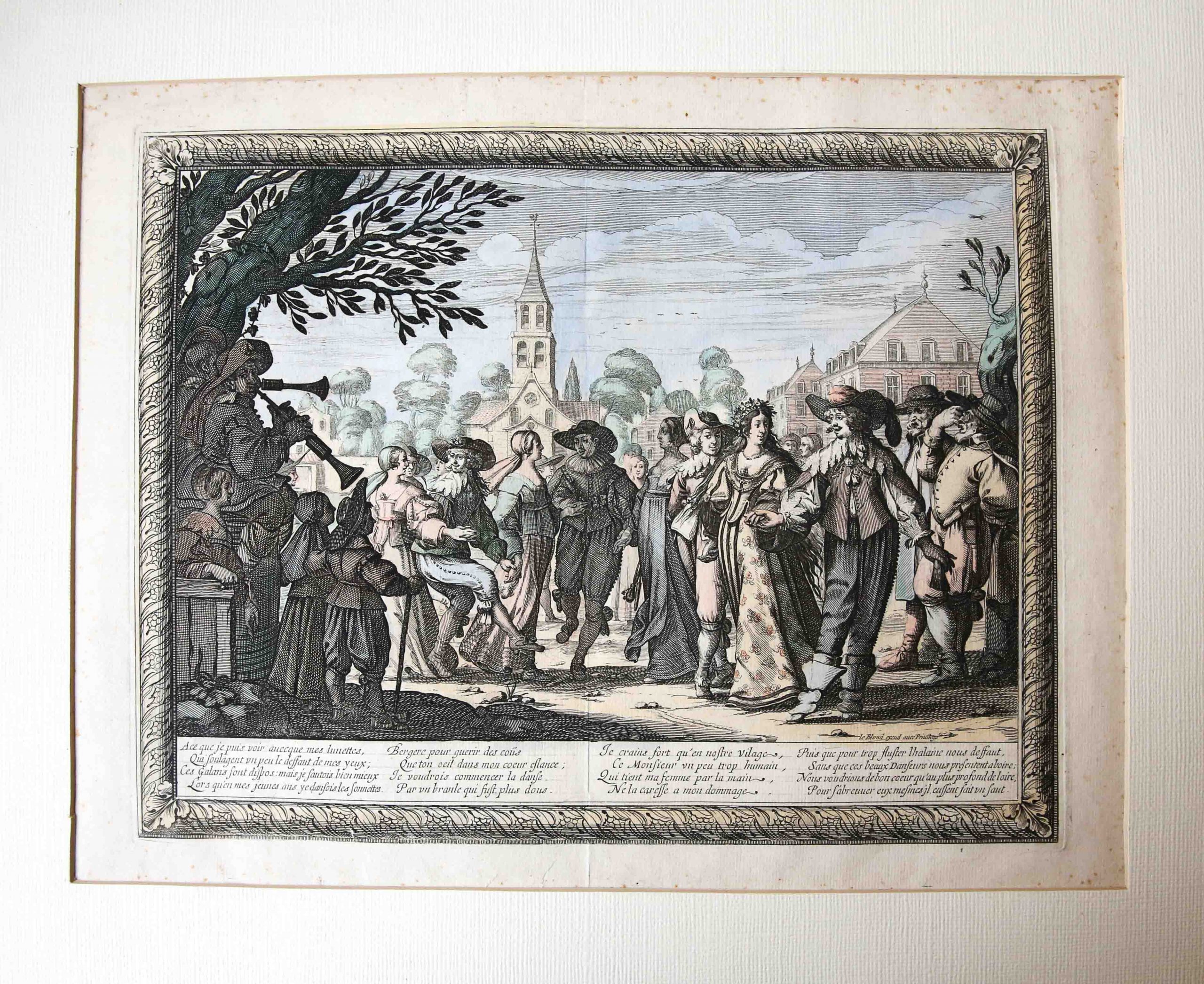 [Antique print, etching and engraving] Marriage procession (Set title: Le Mariage à la campagne)/Huwelijksceremonie. c. 1633.