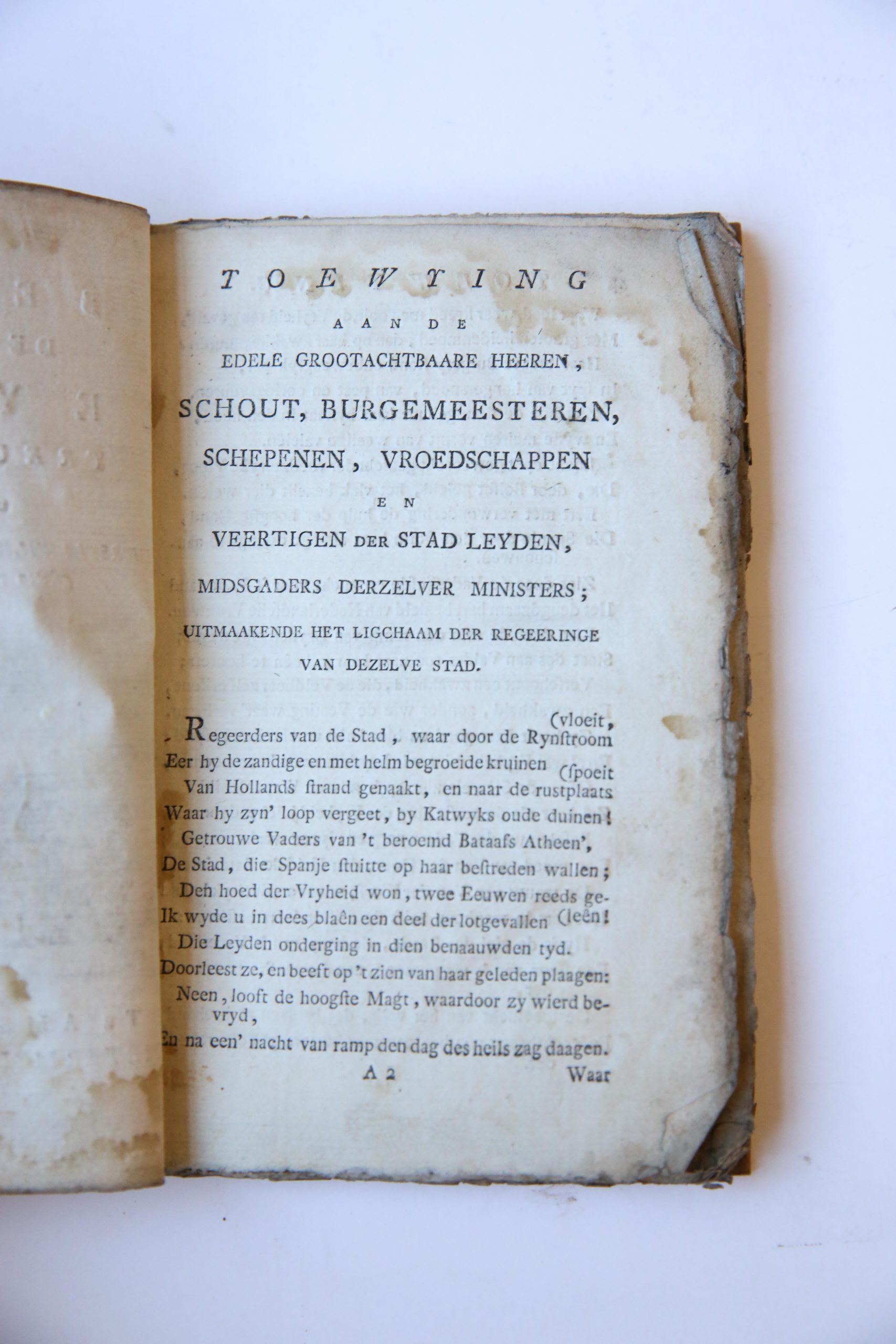 Het Beleg der Stad Leyden. Treurspel [in five acts and in verse] door Lucretia Wilhelmina van Winter geboren van Merken, Amsterdam, by Pieter Meijer, op den dam 1774, met privilegie, 83 pp.