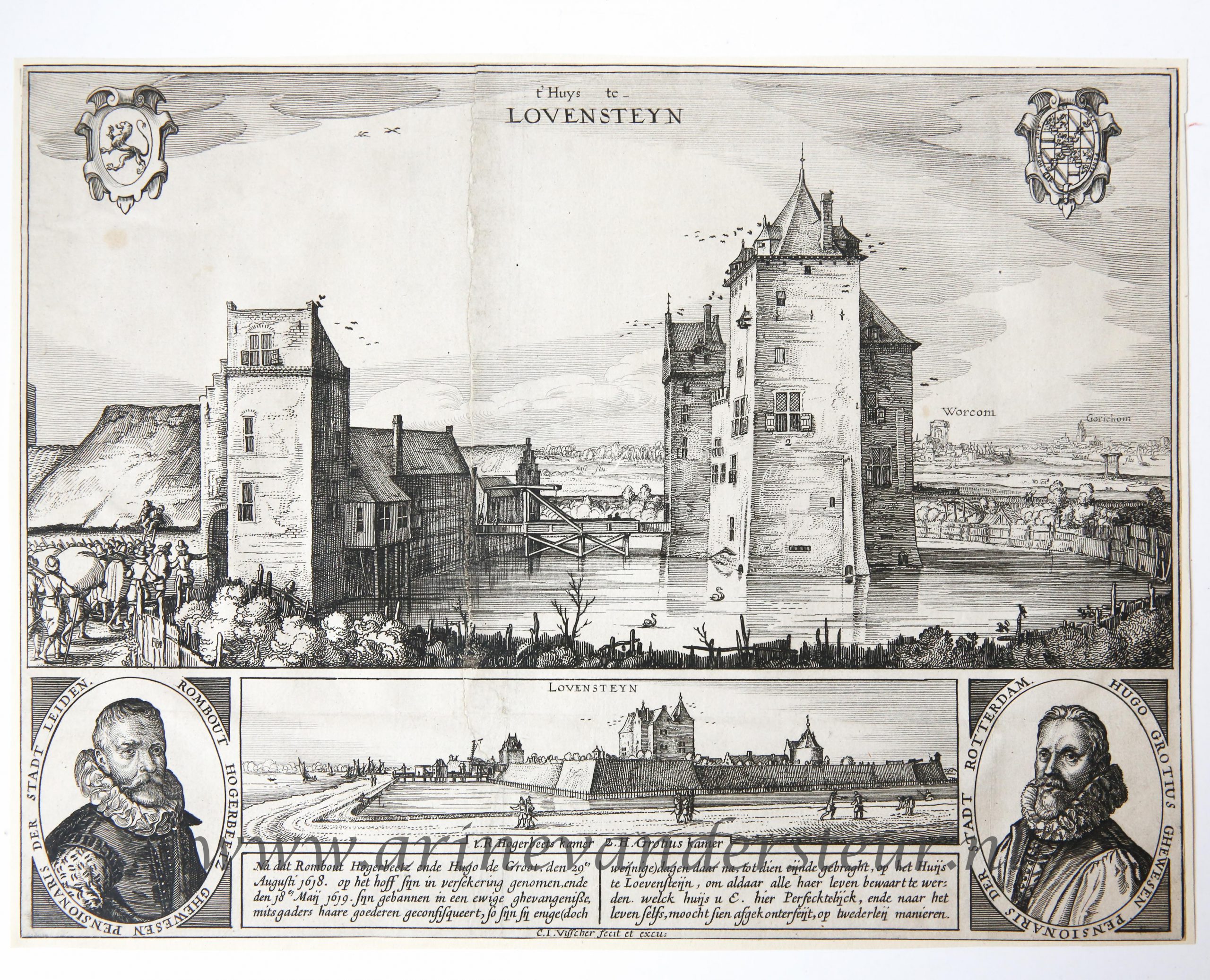 [Antique print, etching] The Castle of Loevesteyn/Het slot Loevestein, published ca. 1619.