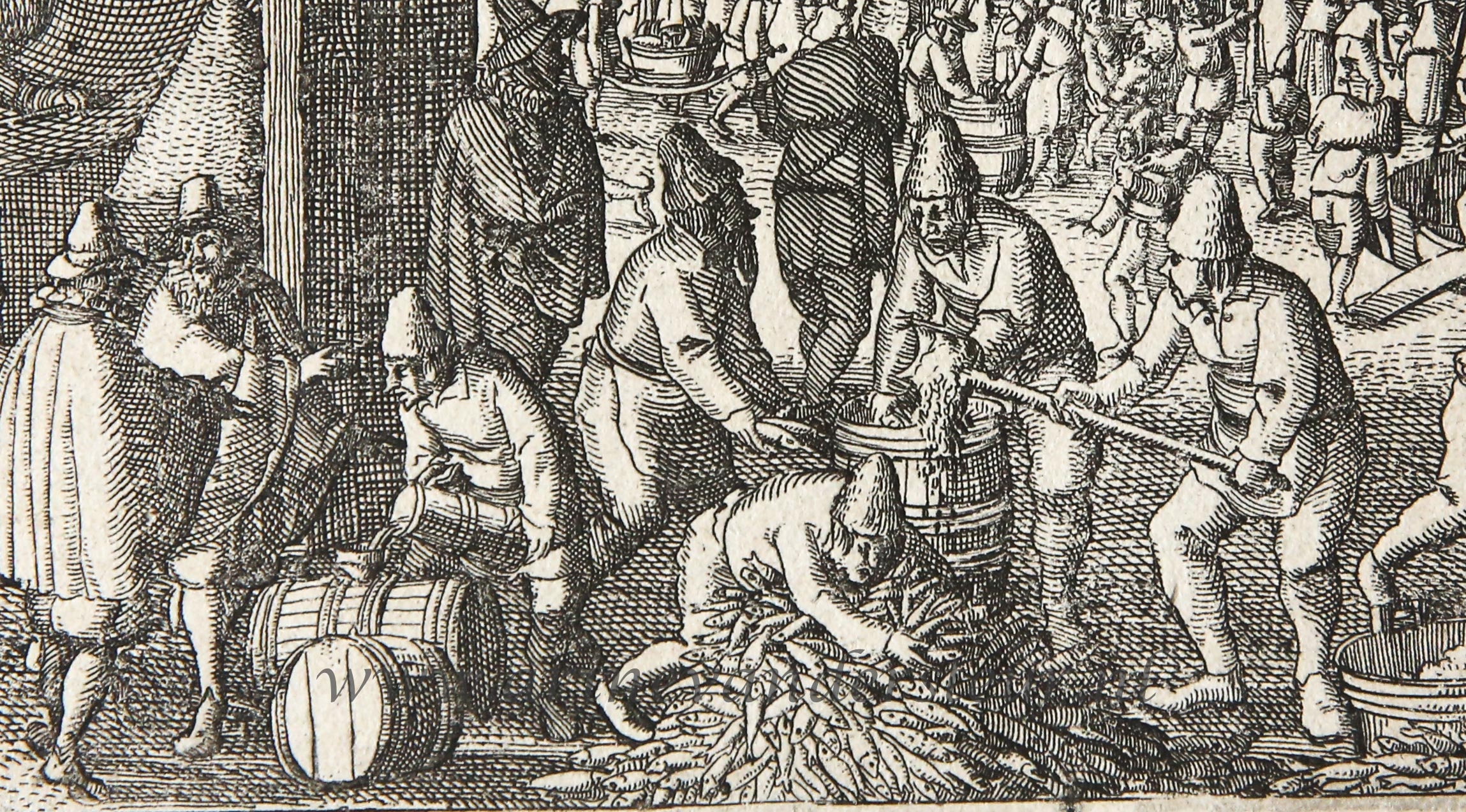 [Original etching/ets 1608] Fishermen and the fish-market/Viswerking [nr 3 uit de serie van 8 typische Noord-Hollandsche beroepen].
