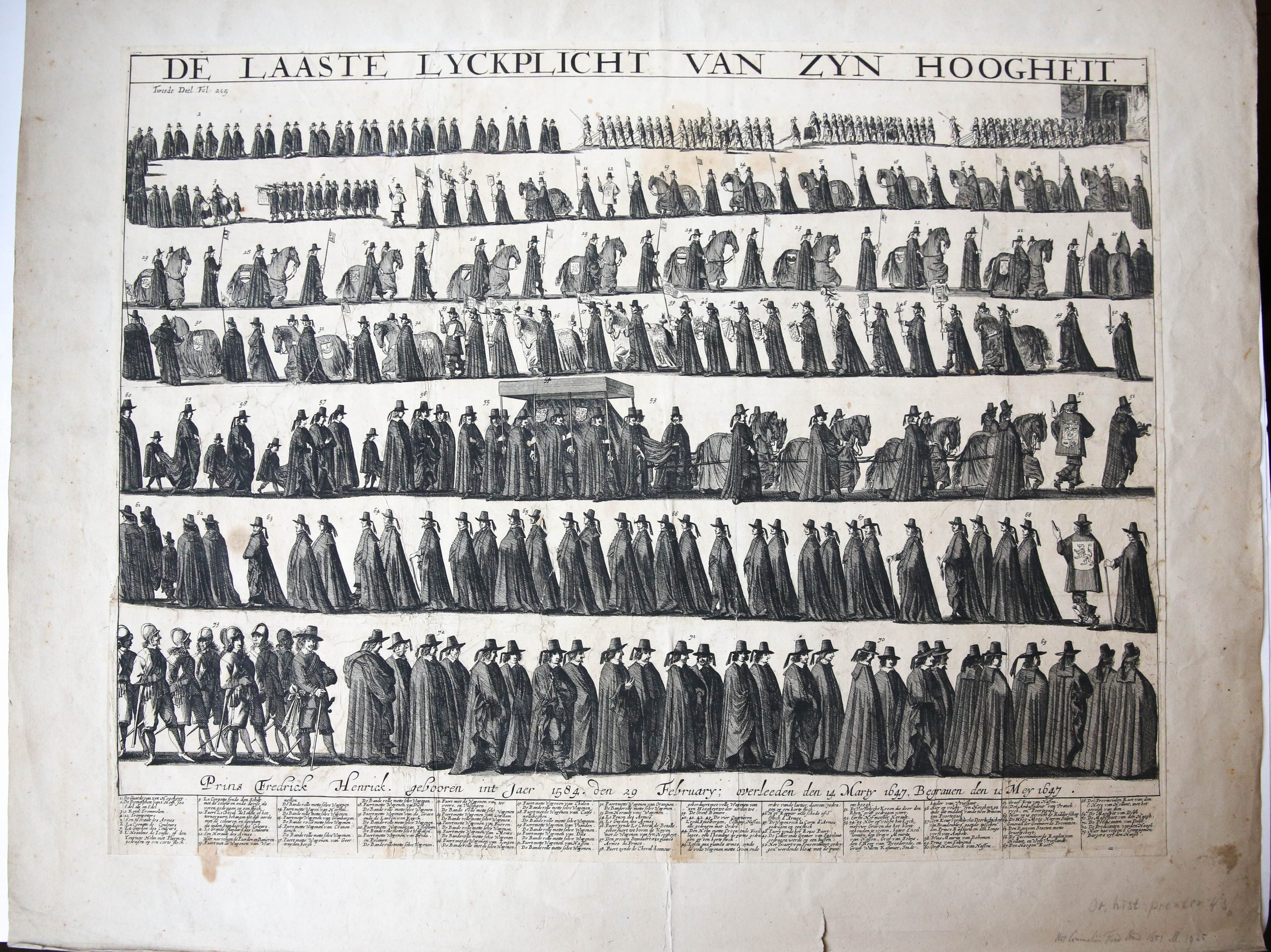 [Original etching/ets] 'De laaste lyckplicht van zyn Hoogheit'; Begrafenisstoet van prins Frederik Hendrik; funeral procession of prince Frederick Henry, 1647.