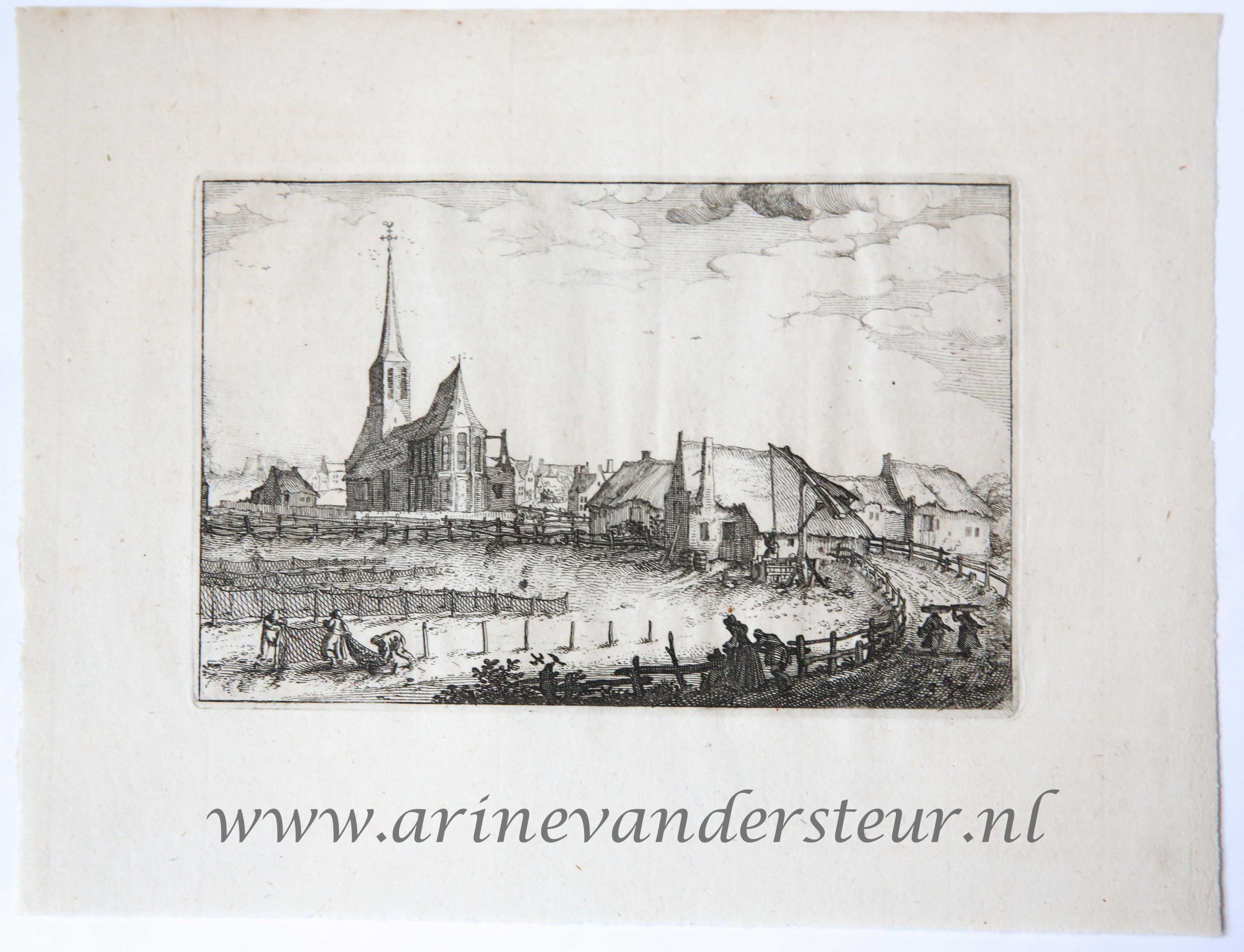 [Antique print, etching/ets] View of the village of Zandvoort/Gezicht op het dorp Zandvoort, published ca. 1650 or 1728.