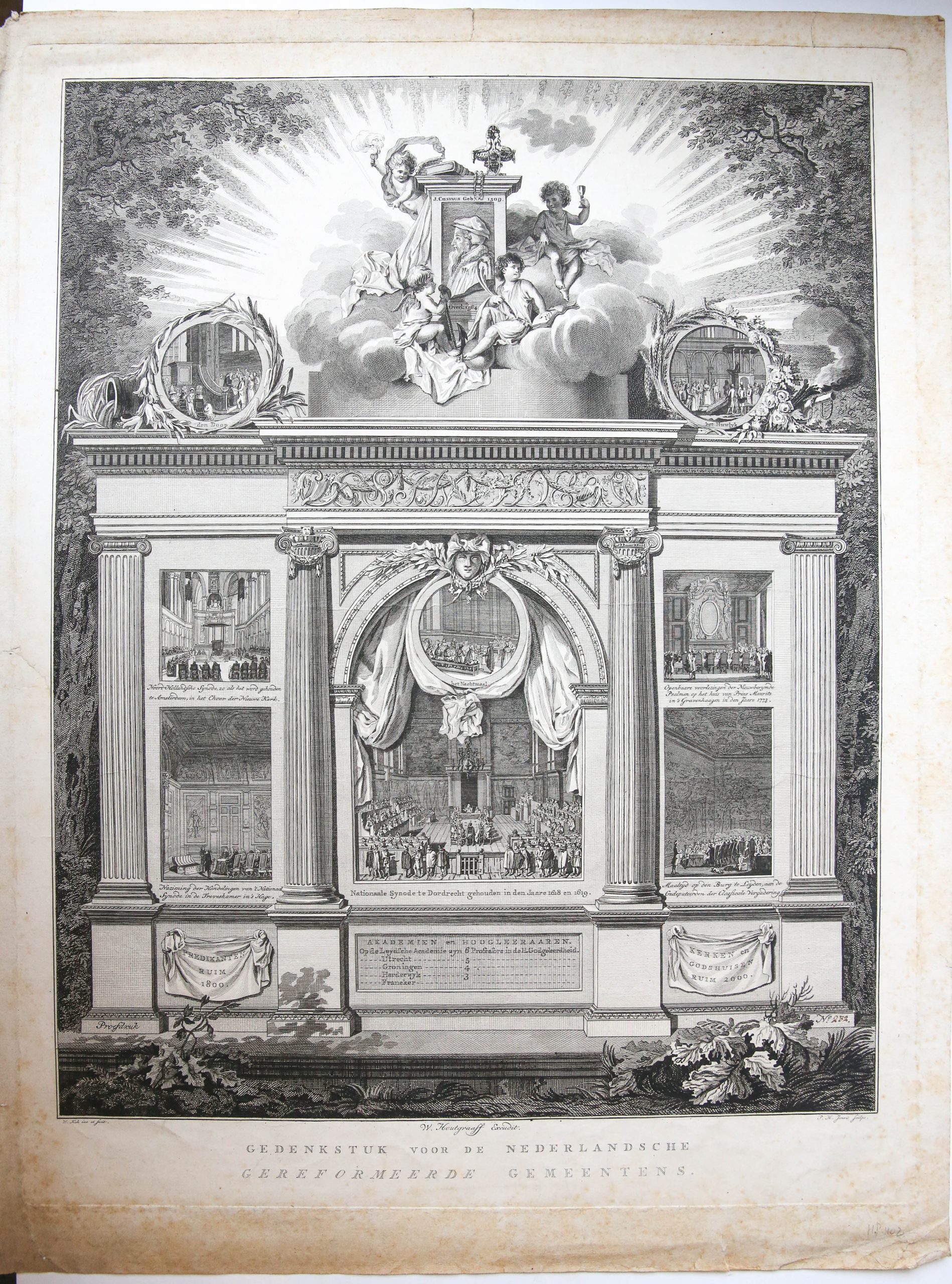 [Original etching/ets] 'Gedenkstuk voor de Nederlandsche Gereformeerde Gemeentens'; monument for the Synod of Dort; 1818.