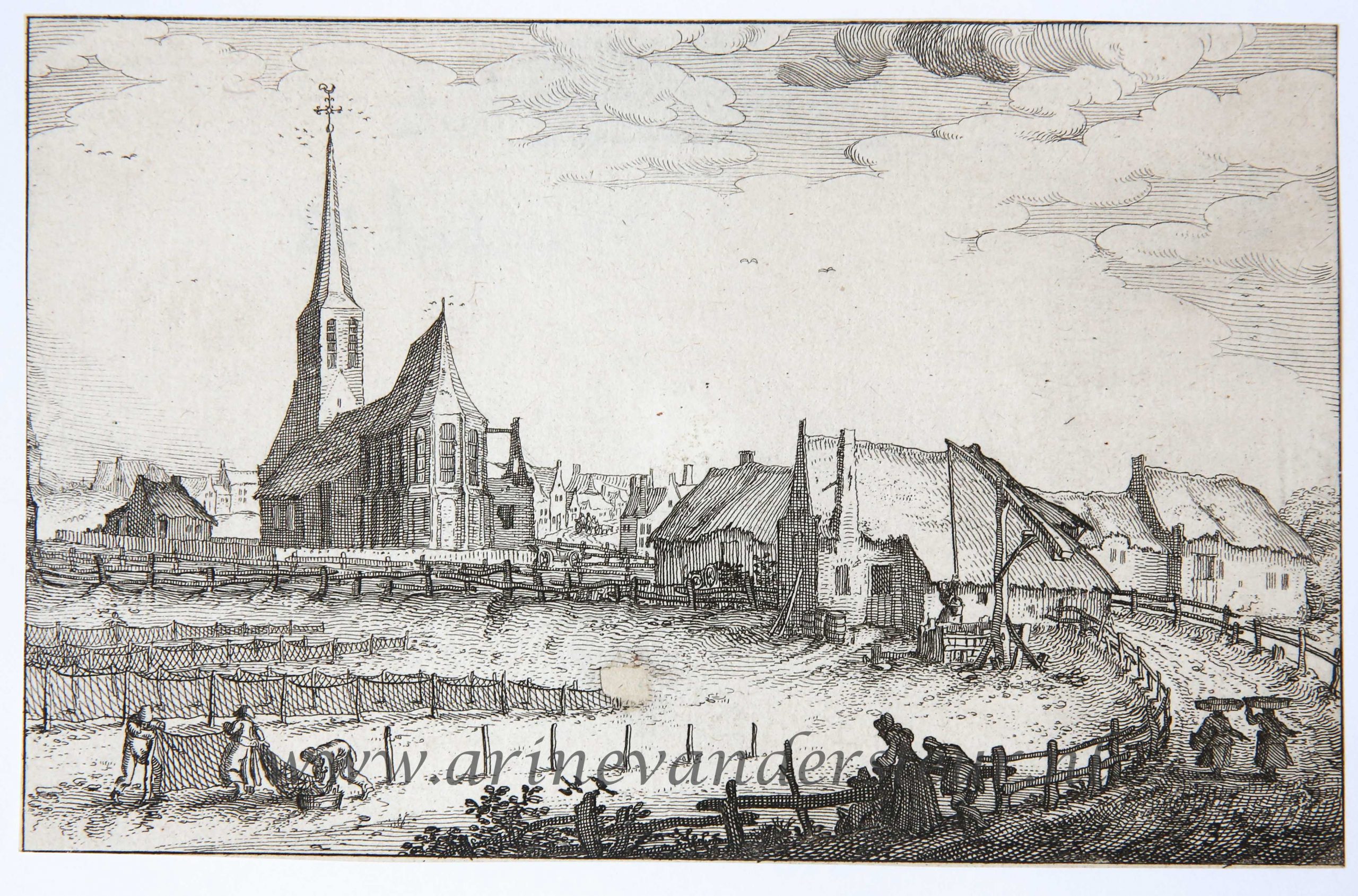 [Antique print, etching] View of the village of Zandvoort/Gezicht op het dorp Zandvoort, published 1612.